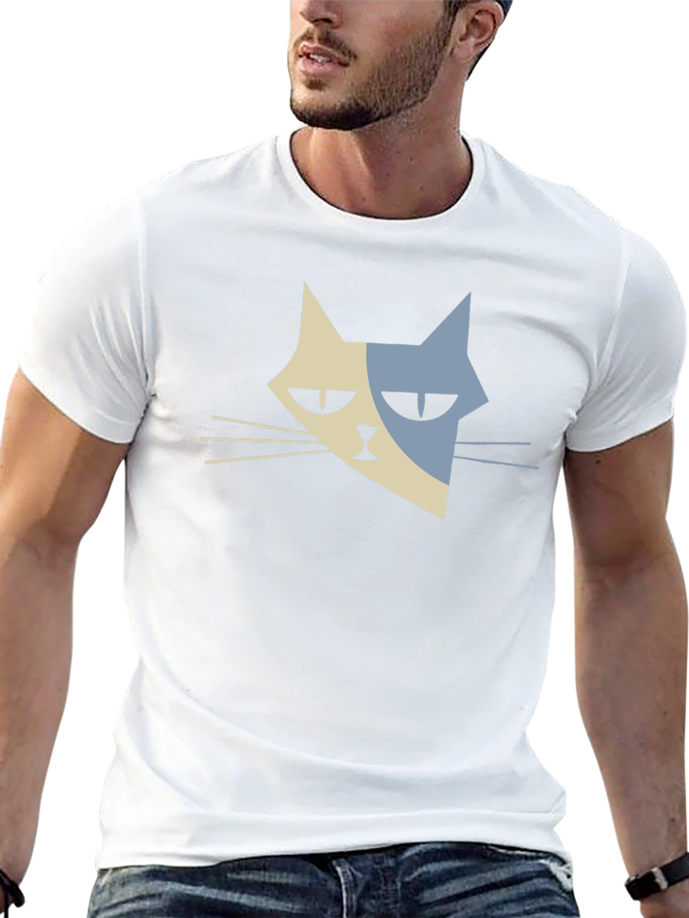 Modern Cat Graphic T-Shirt - Black