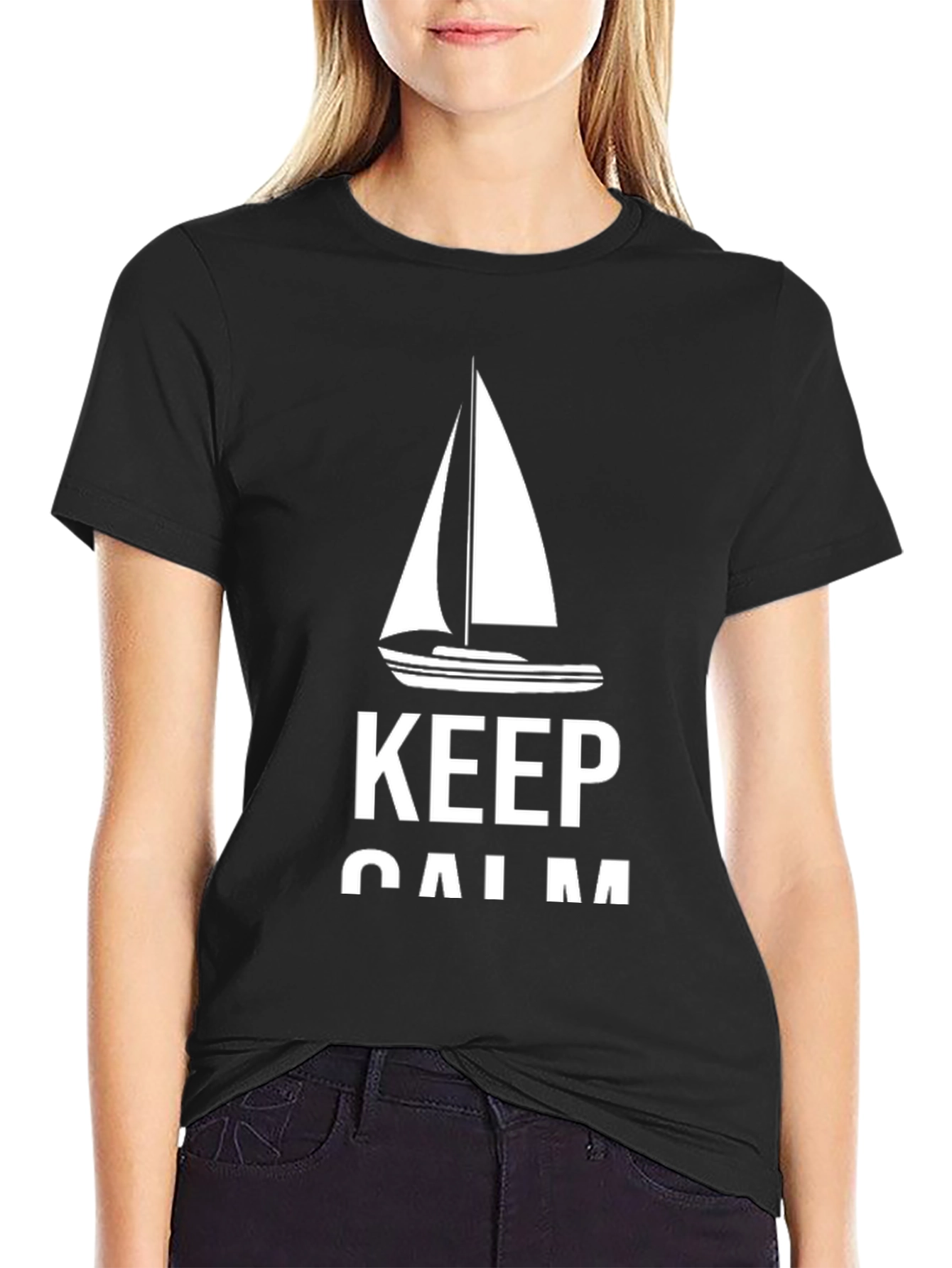 Keep Calm Sailboat T-Shirt - Black Cotton Tee