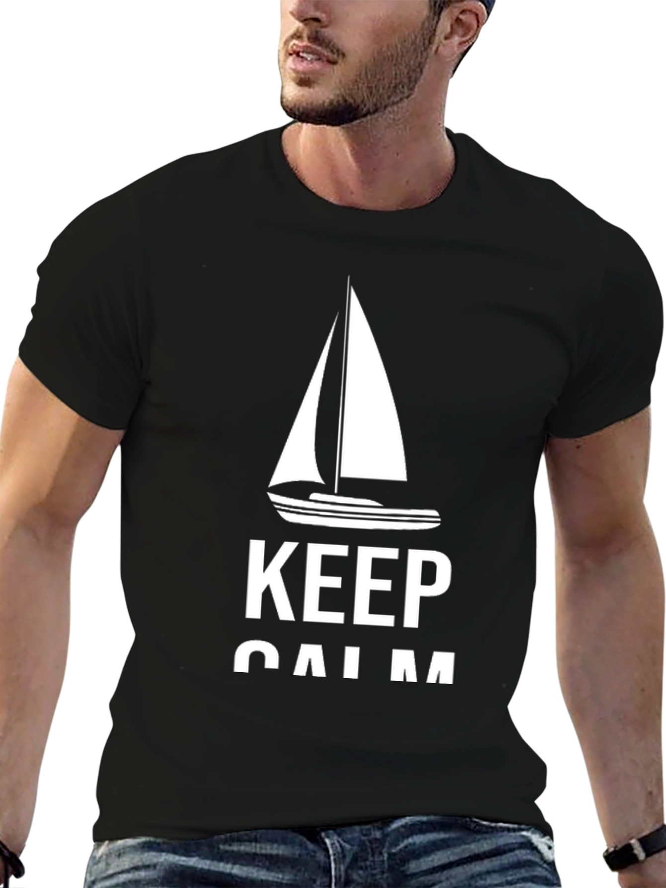 Keep Calm Sailboat T-Shirt - Black Cotton Tee