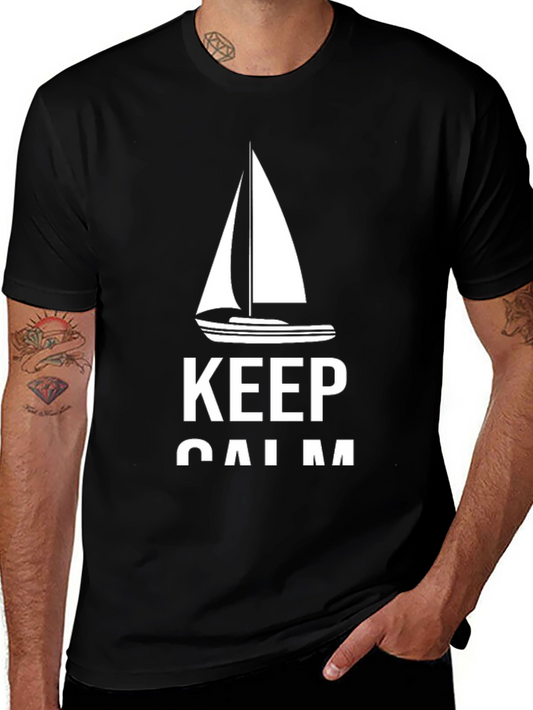 Keep Calm Sailboat T-Shirt - Black Cotton Tee