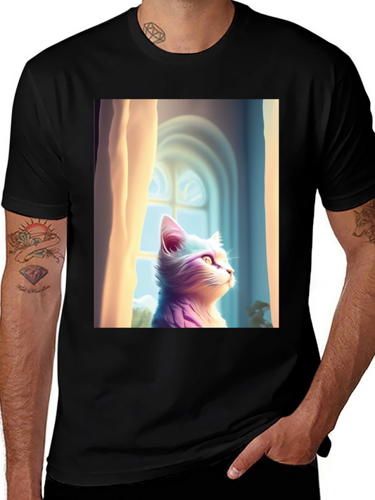 Cat Art T-Shirt - Whimsical Window View
