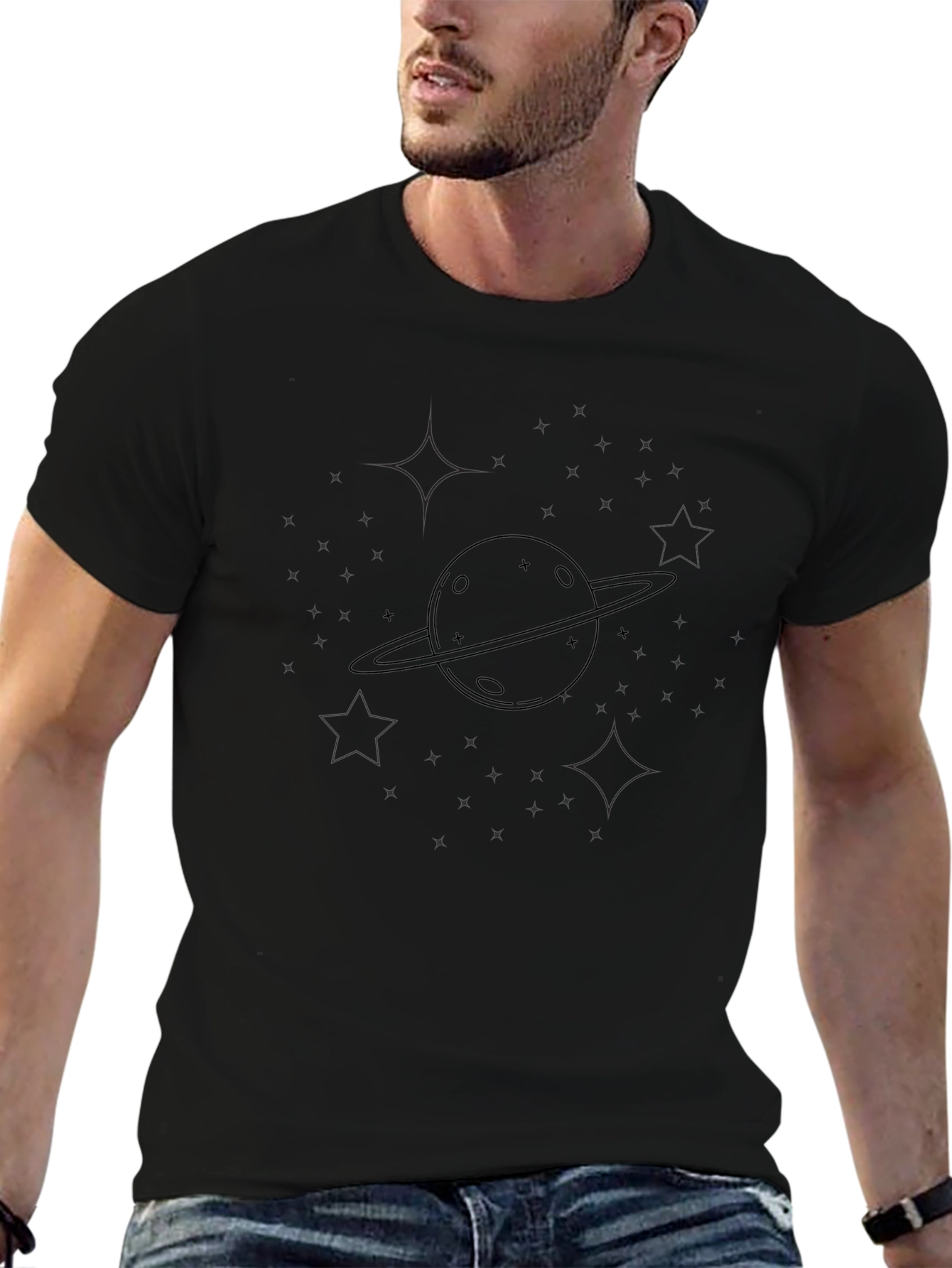 Saturn Graphic Black T-Shirt - Casual Space Tee