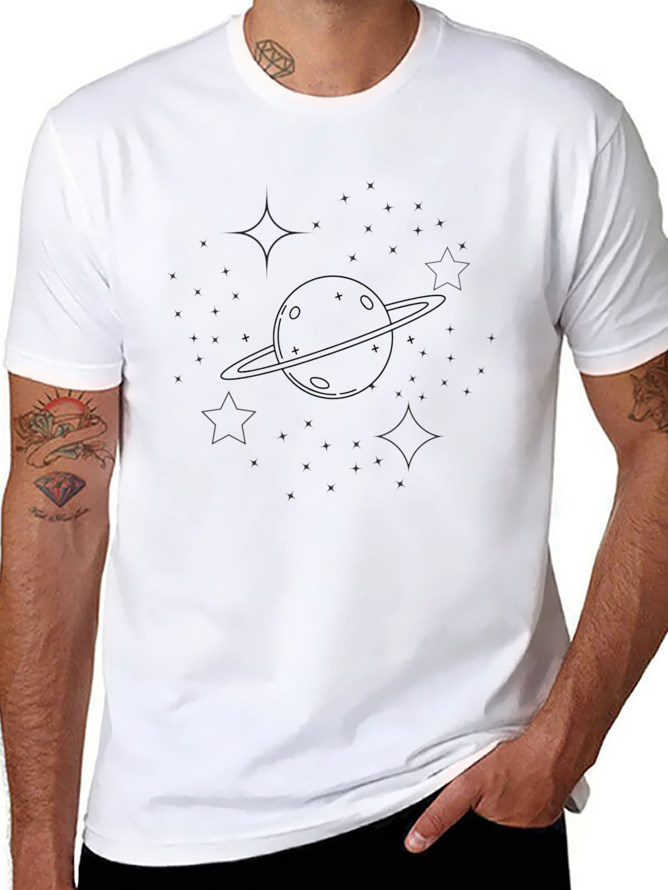Saturn Graphic Black T-Shirt - Casual Space Tee