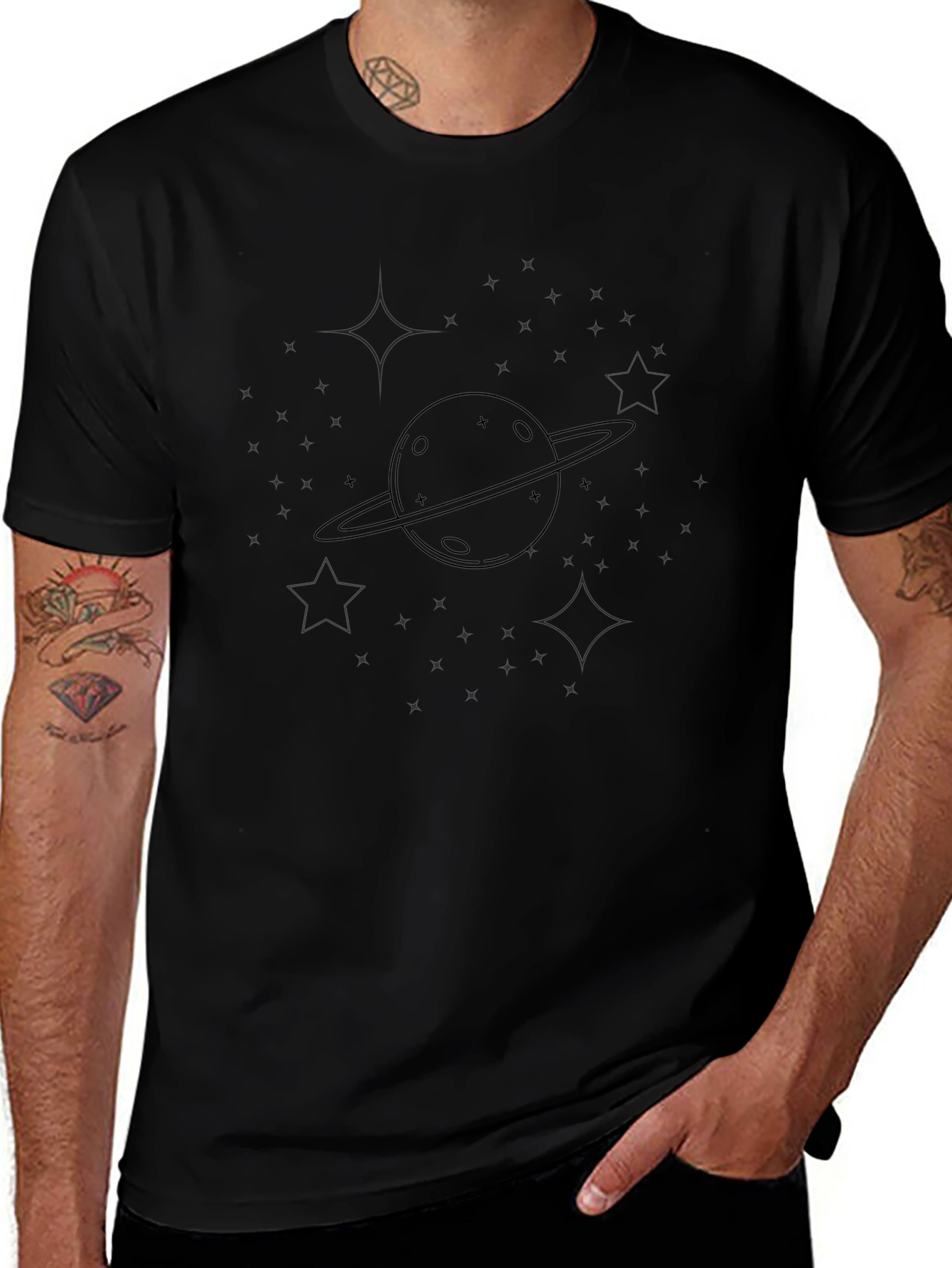 Saturn Graphic Black T-Shirt - Casual Space Tee
