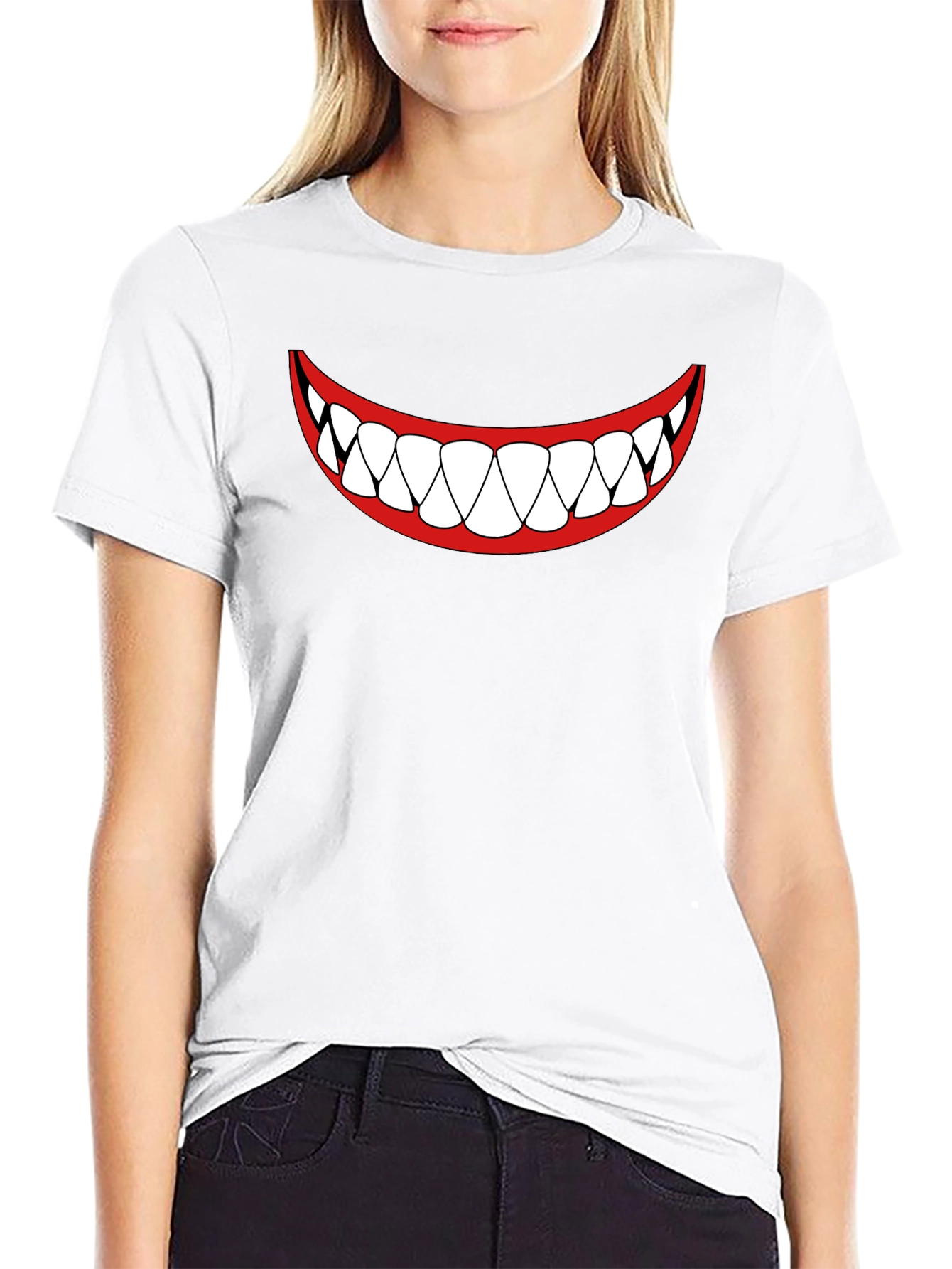 Mens Black T-Shirt - Cartoon Teeth Smile Design
