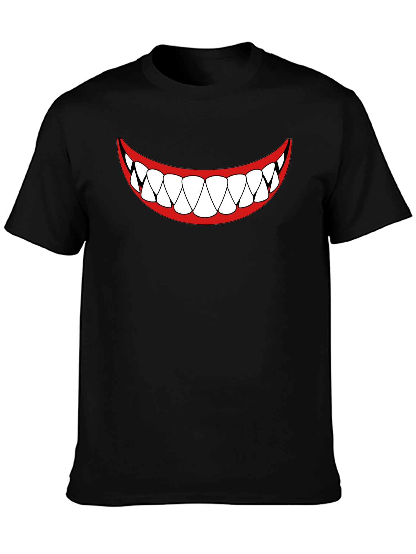 Mens Black T-Shirt - Cartoon Teeth Smile Design
