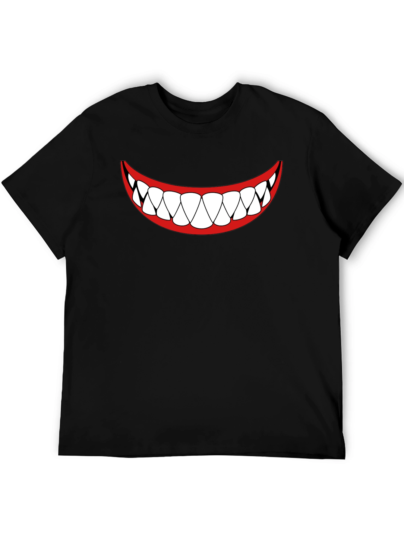 Mens Black T-Shirt - Cartoon Teeth Smile Design