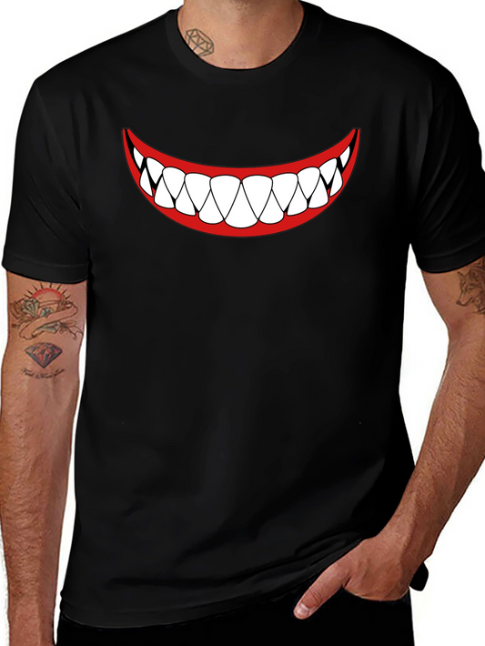 Mens Black T-Shirt - Cartoon Teeth Smile Design