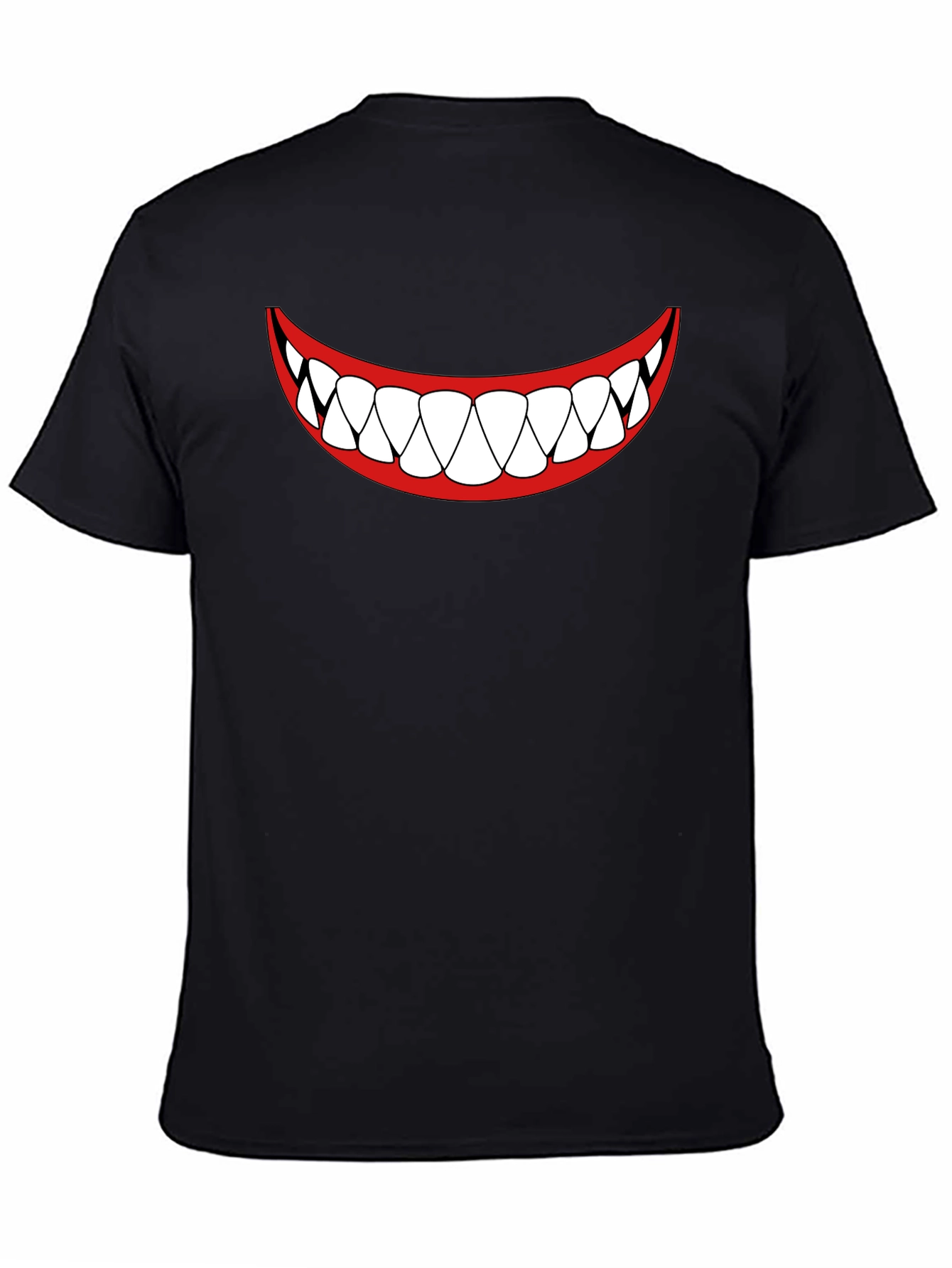 Mens Black T-Shirt - Cartoon Teeth Smile Design