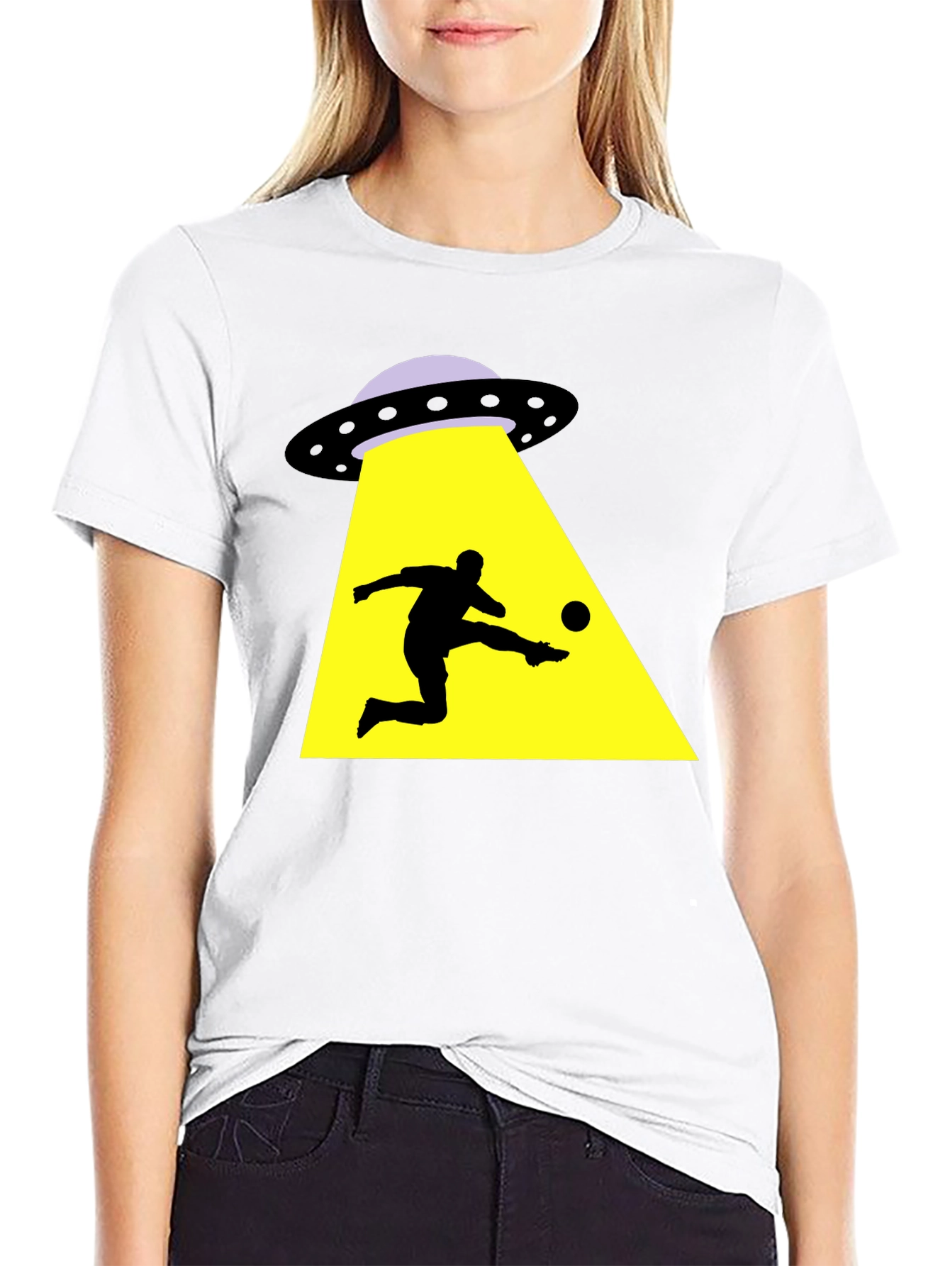 Alien Abduction Soccer T-Shirt - Black Cotton Tee