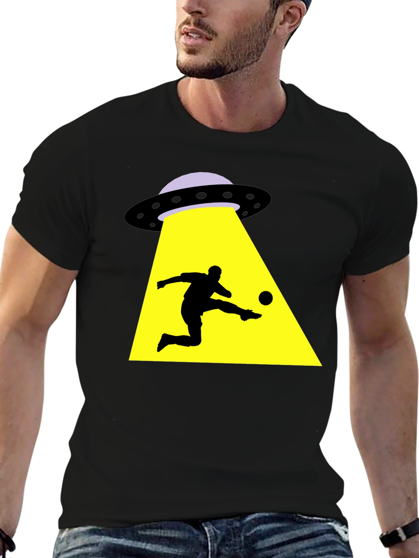 Alien Abduction Soccer T-Shirt - Black Cotton Tee