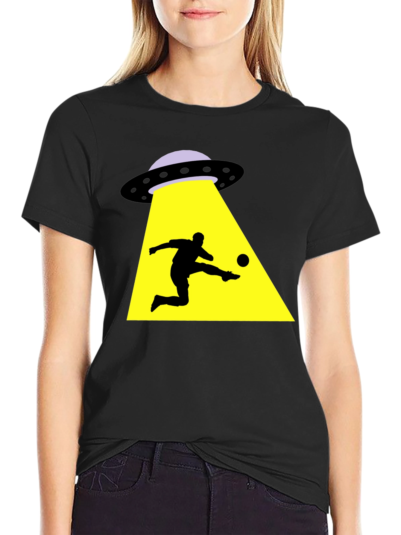 Alien Abduction Soccer T-Shirt - Black Cotton Tee