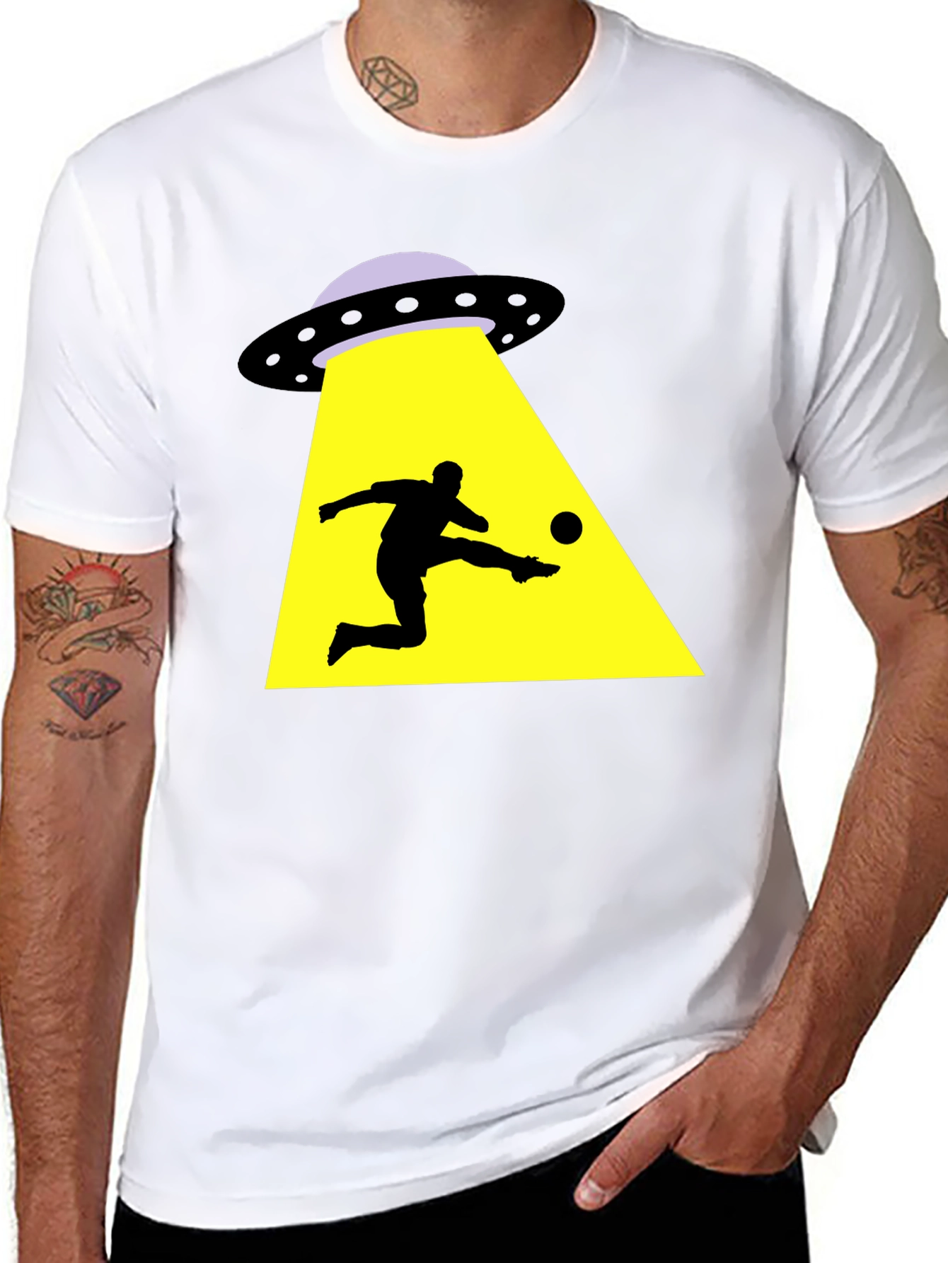 Alien Abduction Soccer T-Shirt - Black Cotton Tee
