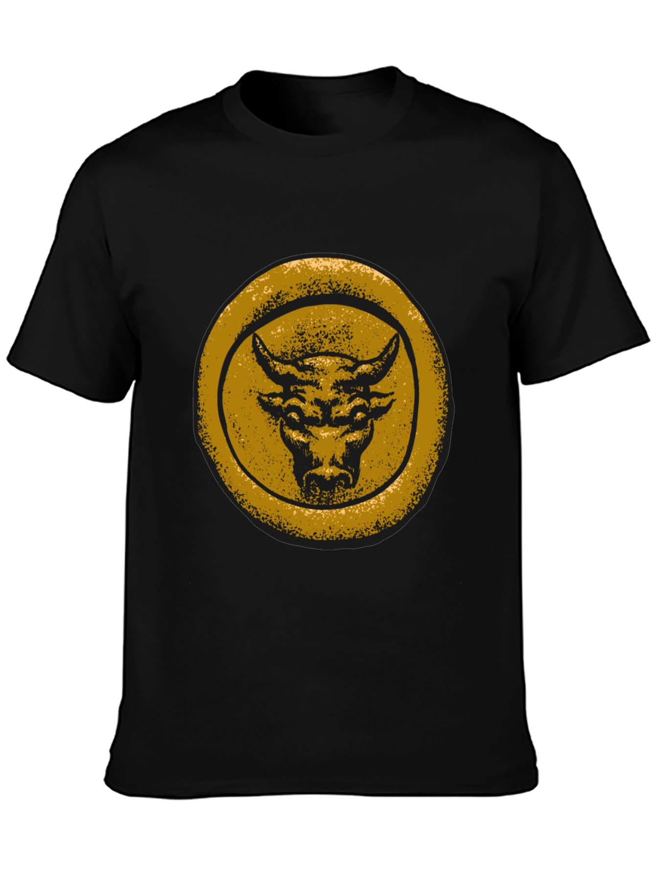 Bull Graphic Tee - Distressed Gold Print on Black