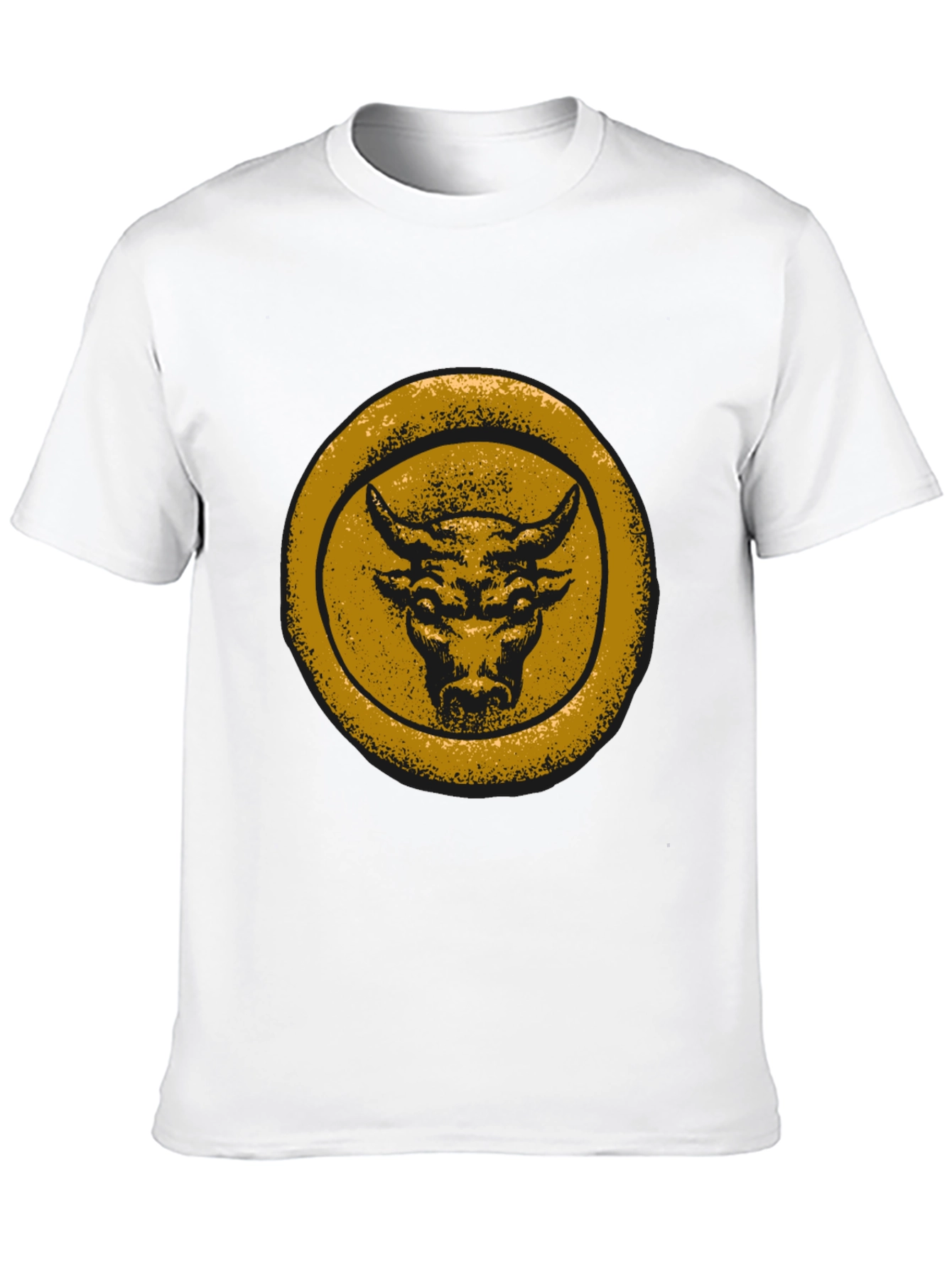 Bull Graphic Tee - Distressed Gold Print on Black