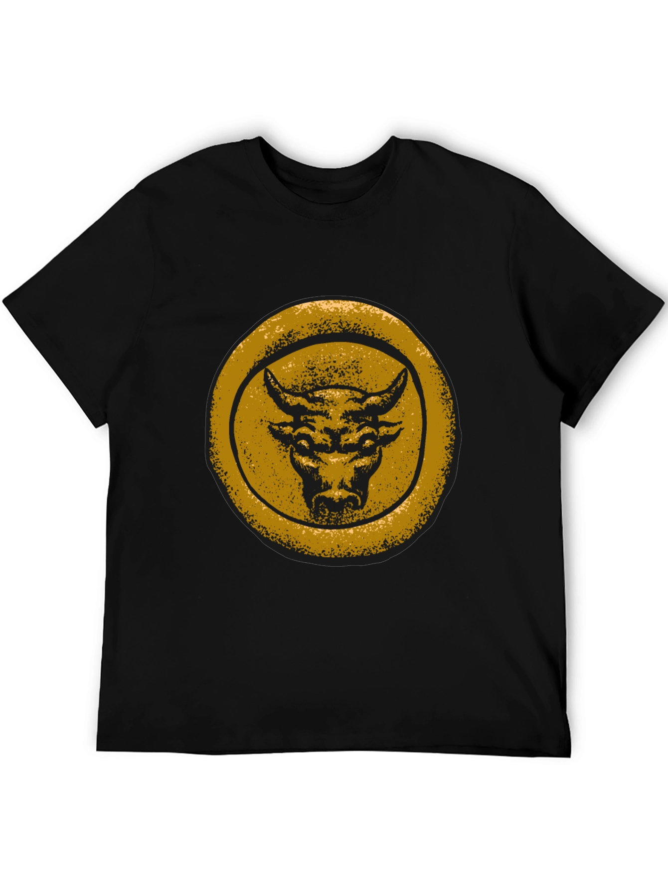 Bull Graphic Tee - Distressed Gold Print on Black