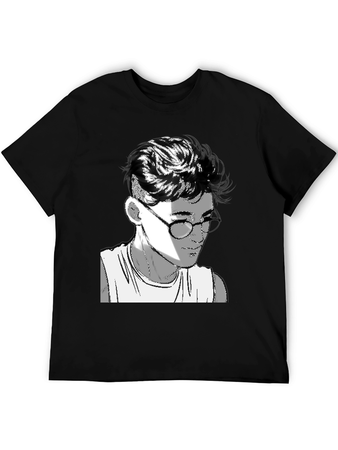 Mens Black Graphic Tee - Retro Anime Design