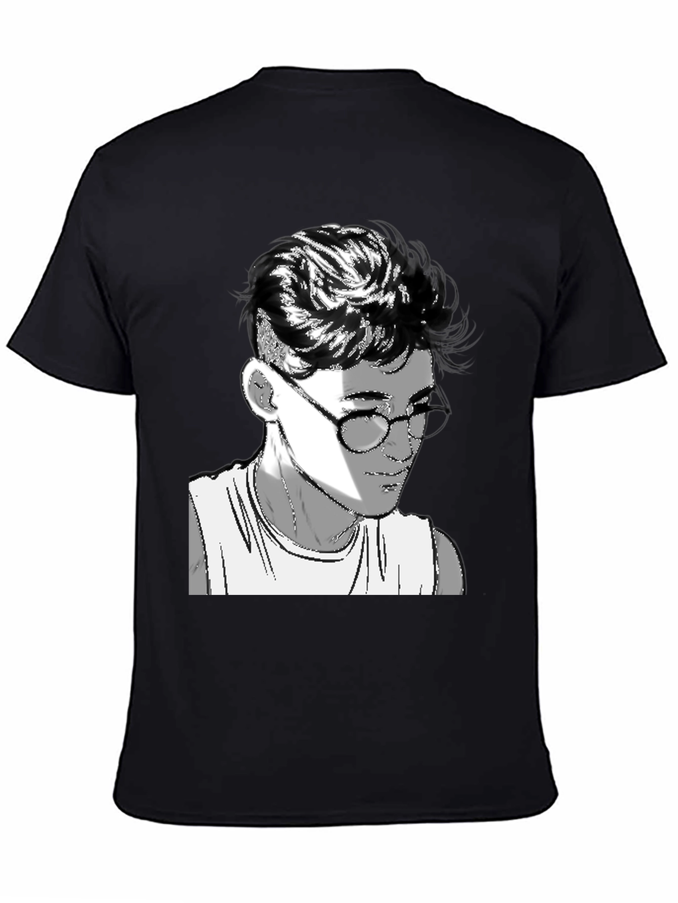 Mens Black Graphic Tee - Retro Anime Design
