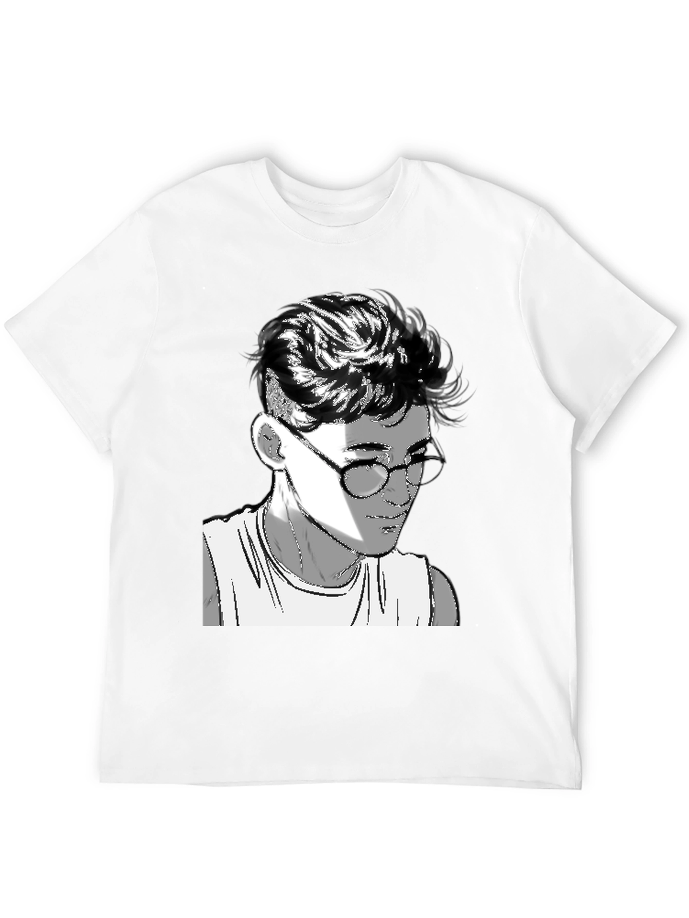 Mens Black Graphic Tee - Retro Anime Design
