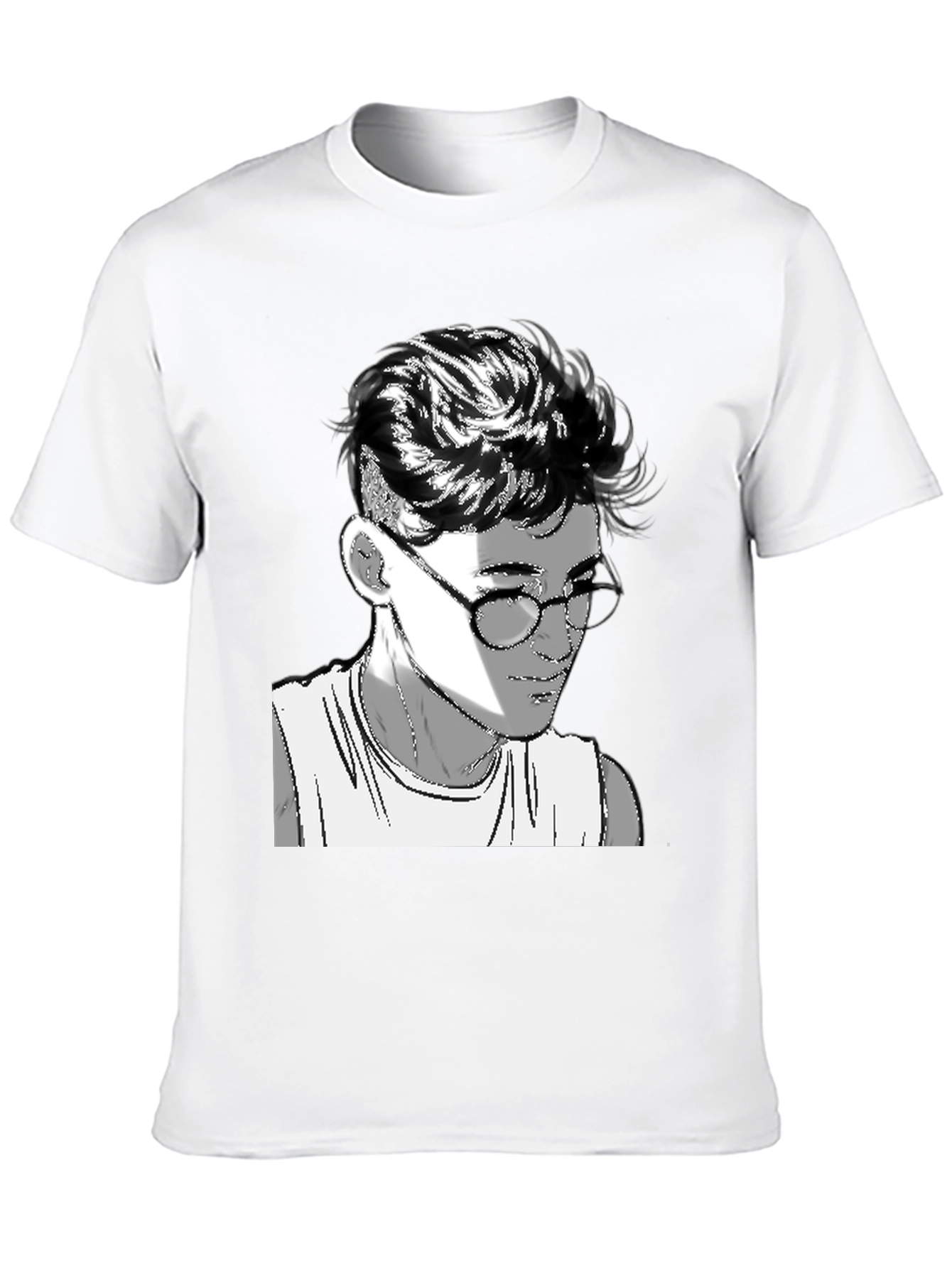 Mens Black Graphic Tee - Retro Anime Design