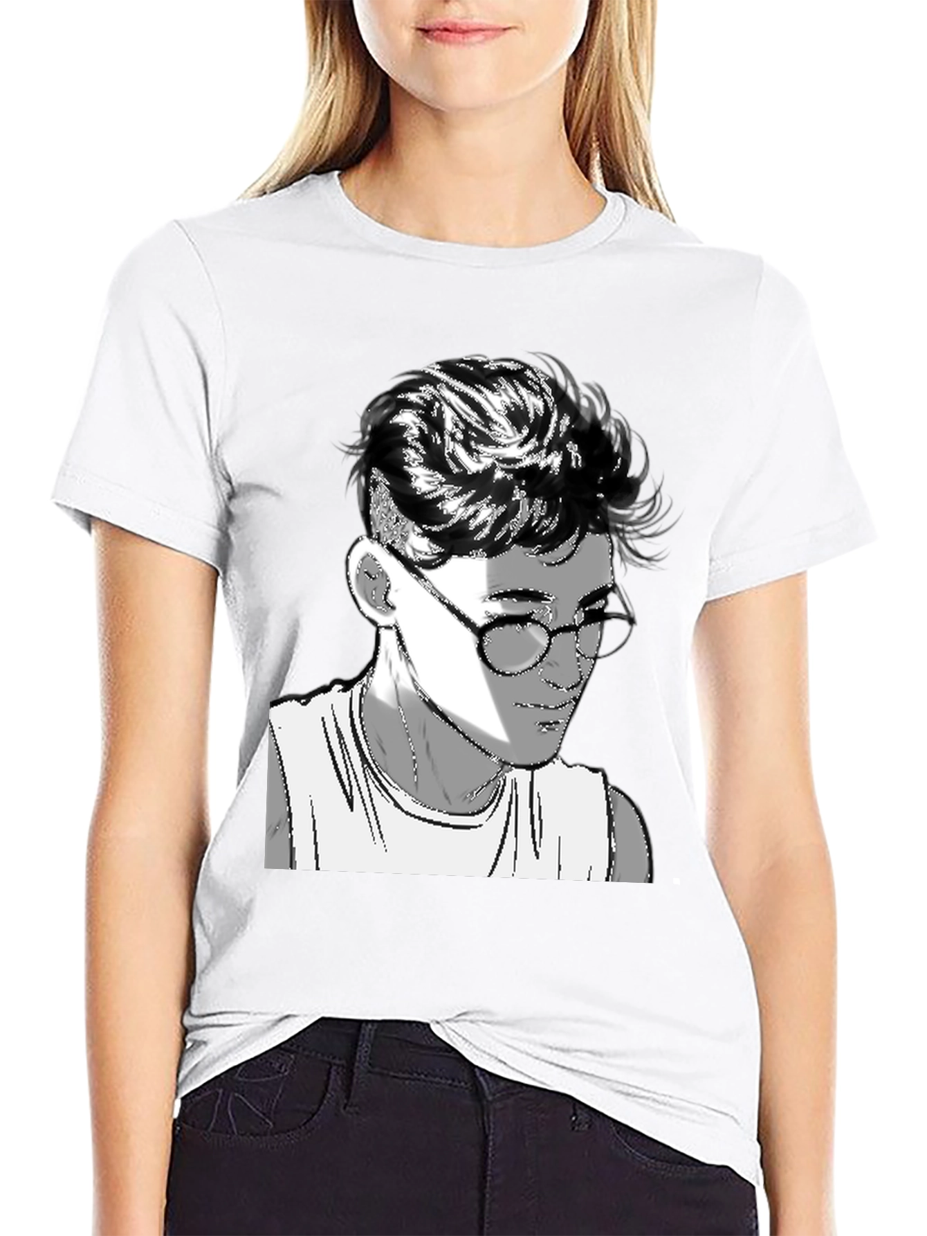 Mens Black Graphic Tee - Retro Anime Design