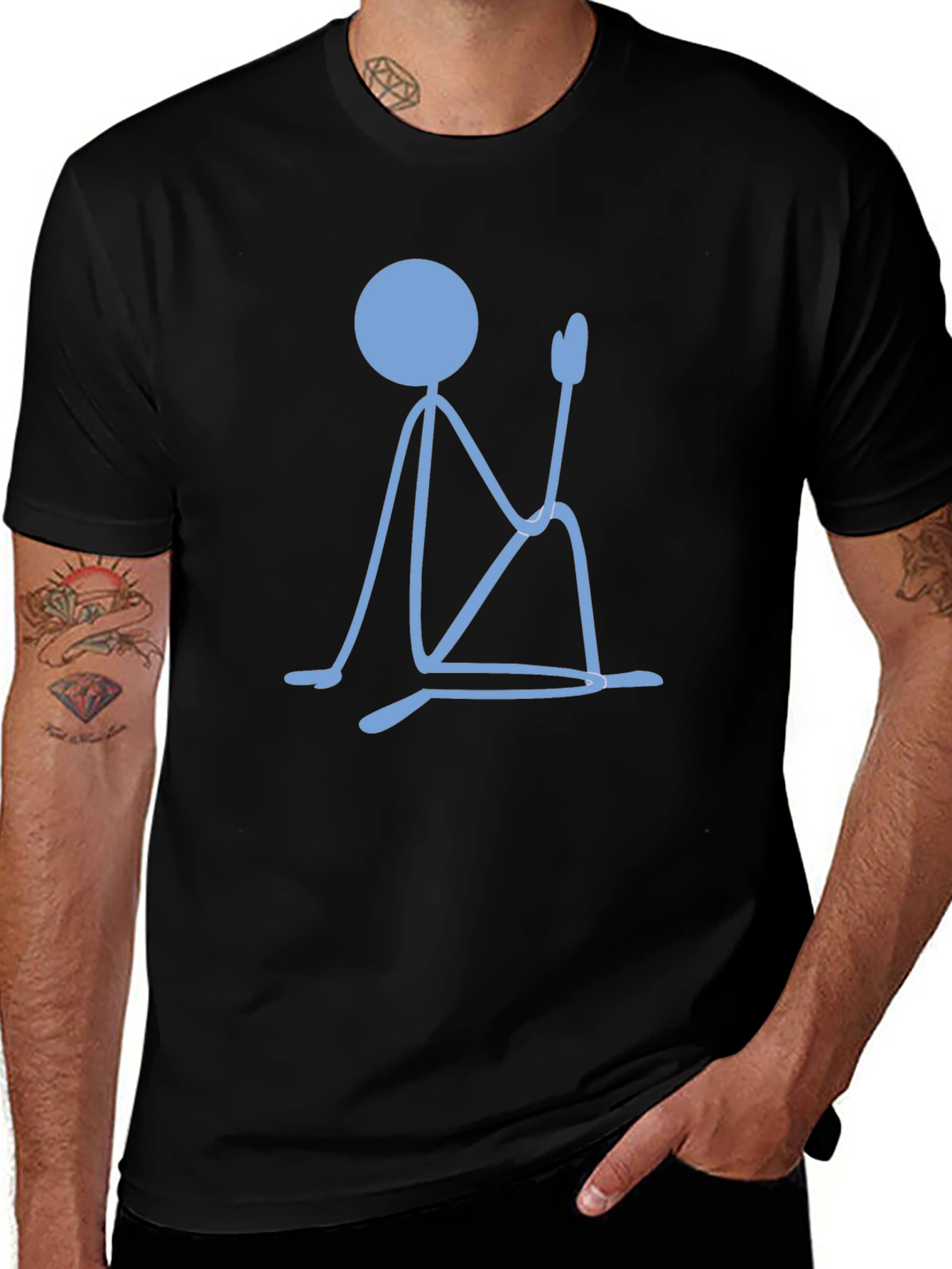 Meditating Stick Figure Graphic Tee - Black