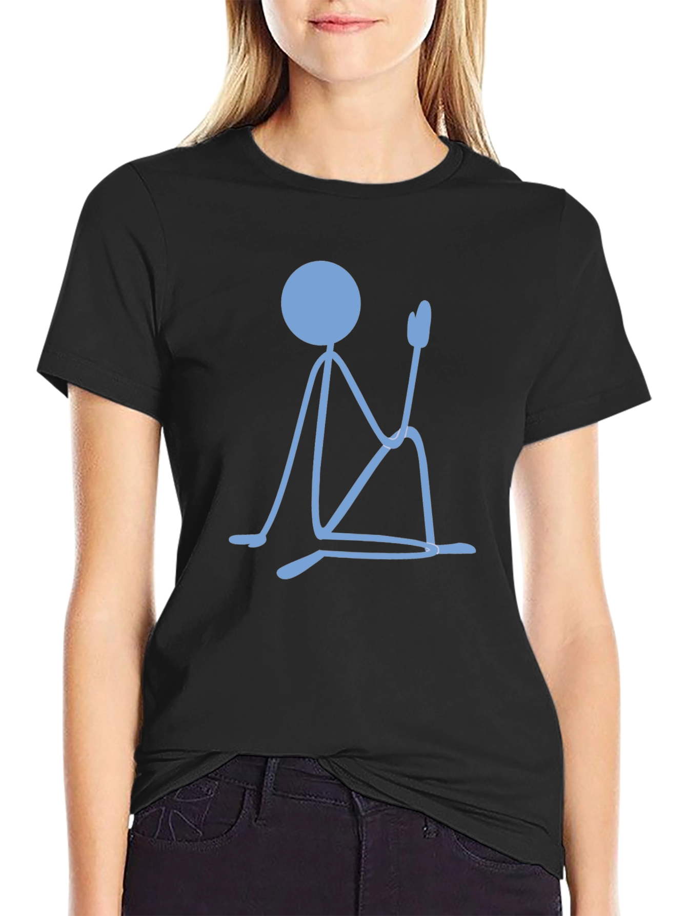 Meditating Stick Figure Graphic Tee - Black