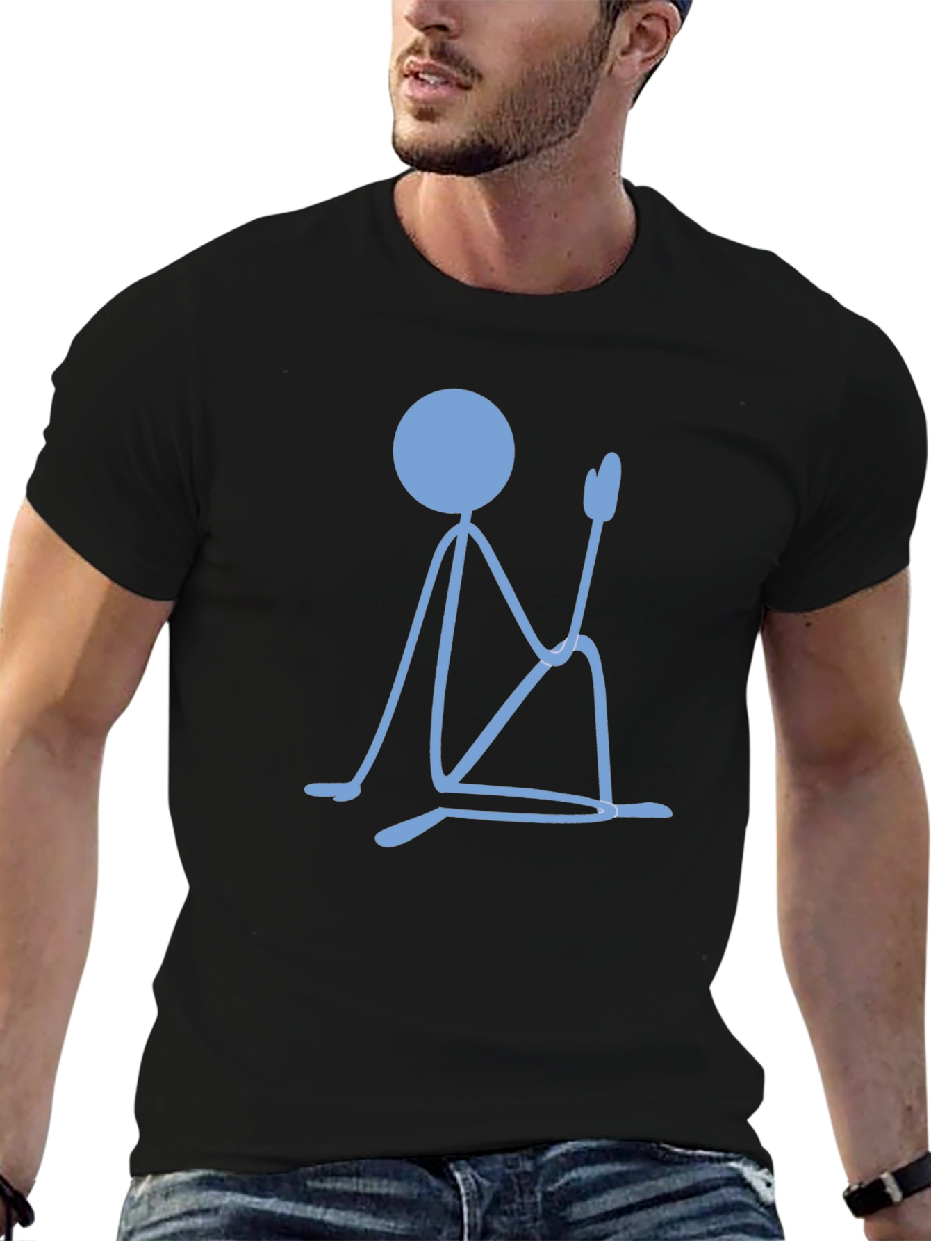 Meditating Stick Figure Graphic Tee - Black