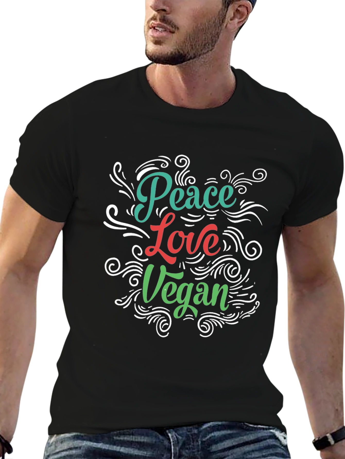 Peace Love Vegan T-Shirt - Black