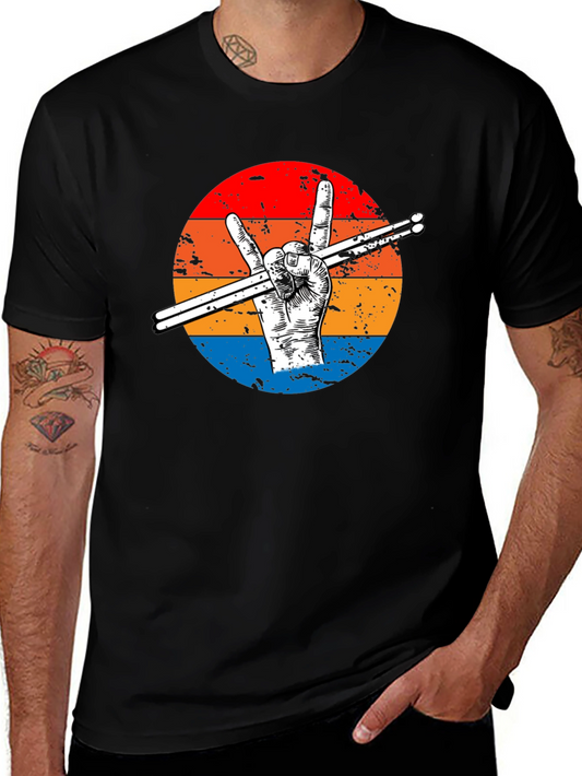 Rock Hand Drummer T-Shirt - Vintage Sunset Graphic Tee