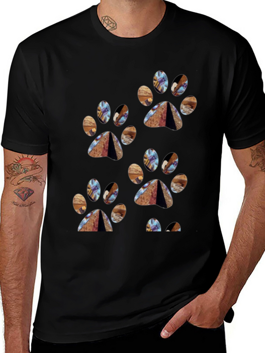 Paw Print Patterned Black T-Shirt