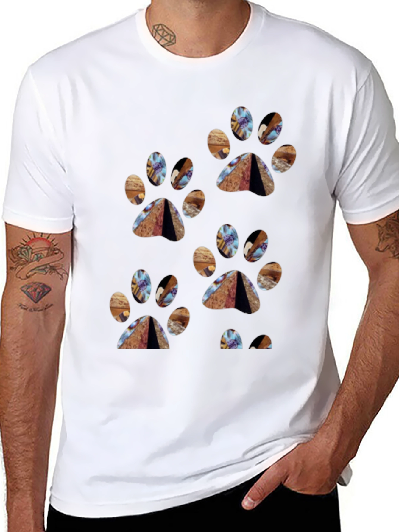Paw Print Patterned Black T-Shirt