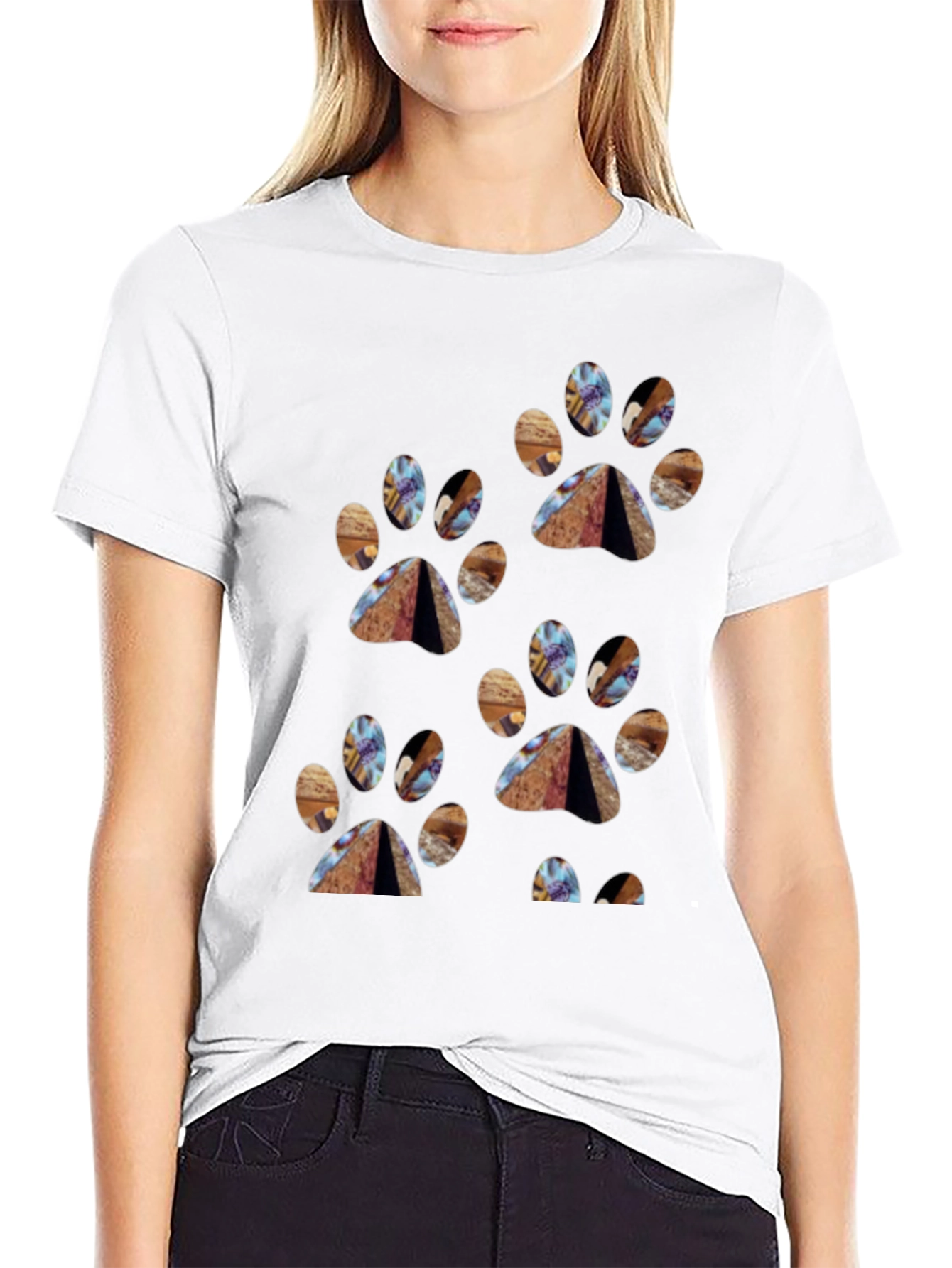 Paw Print Patterned Black T-Shirt