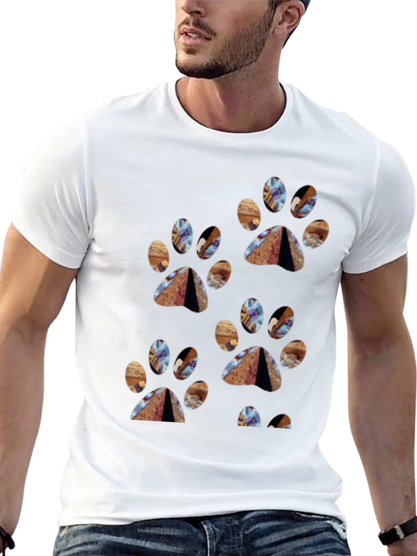 Paw Print Patterned Black T-Shirt