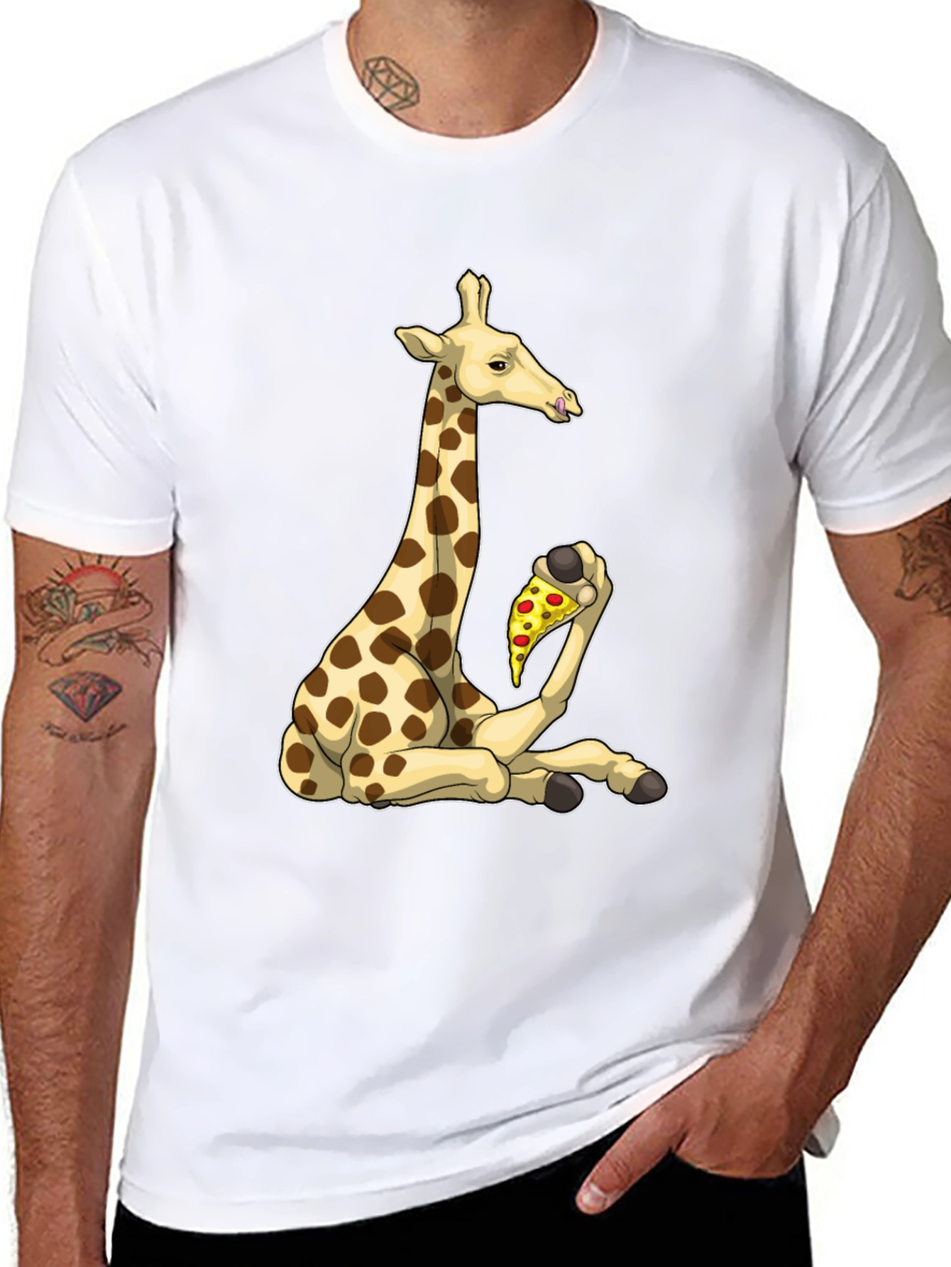 Giraffe Pizza T-Shirt - Unique Graphic Tee