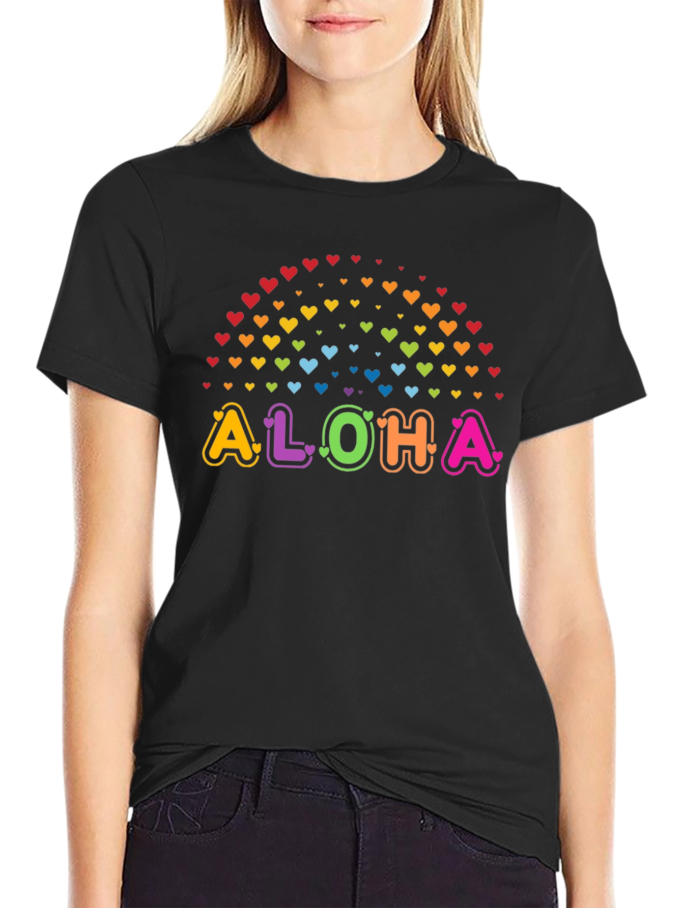Aloha Rainbow Hearts Graphic Tee