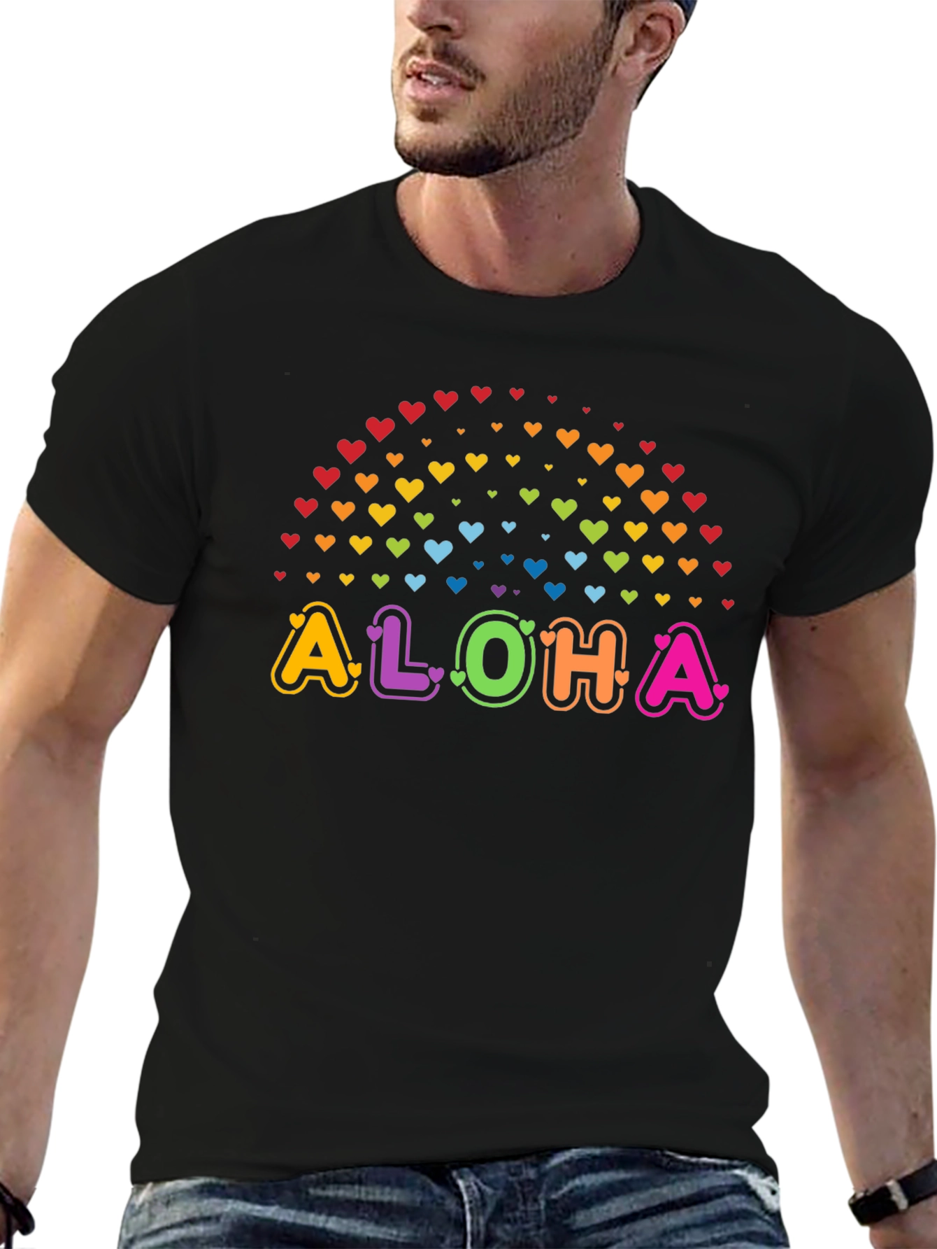 Aloha Rainbow Hearts Graphic Tee