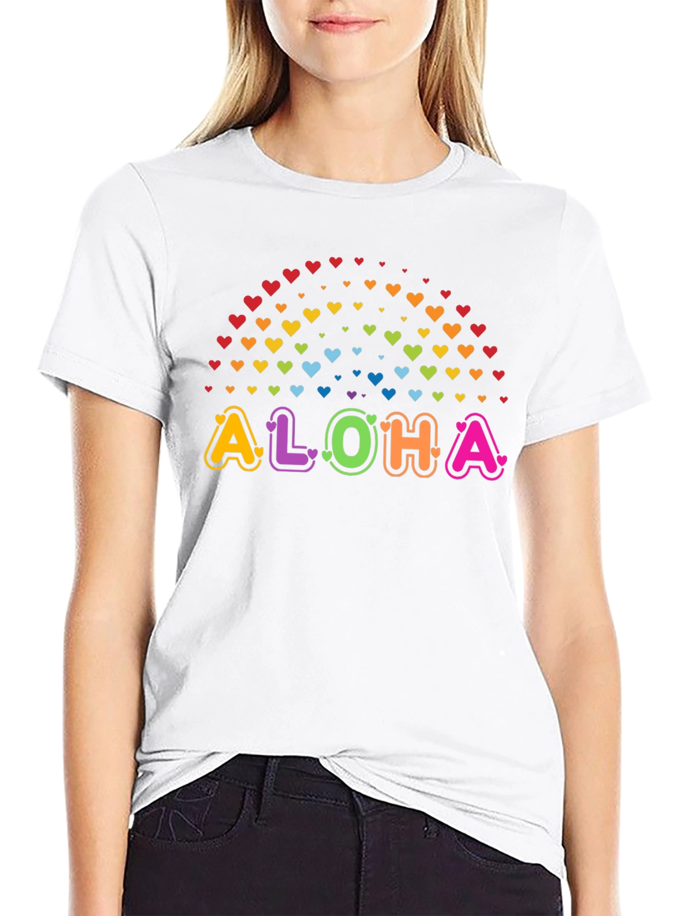 Aloha Rainbow Hearts Graphic Tee