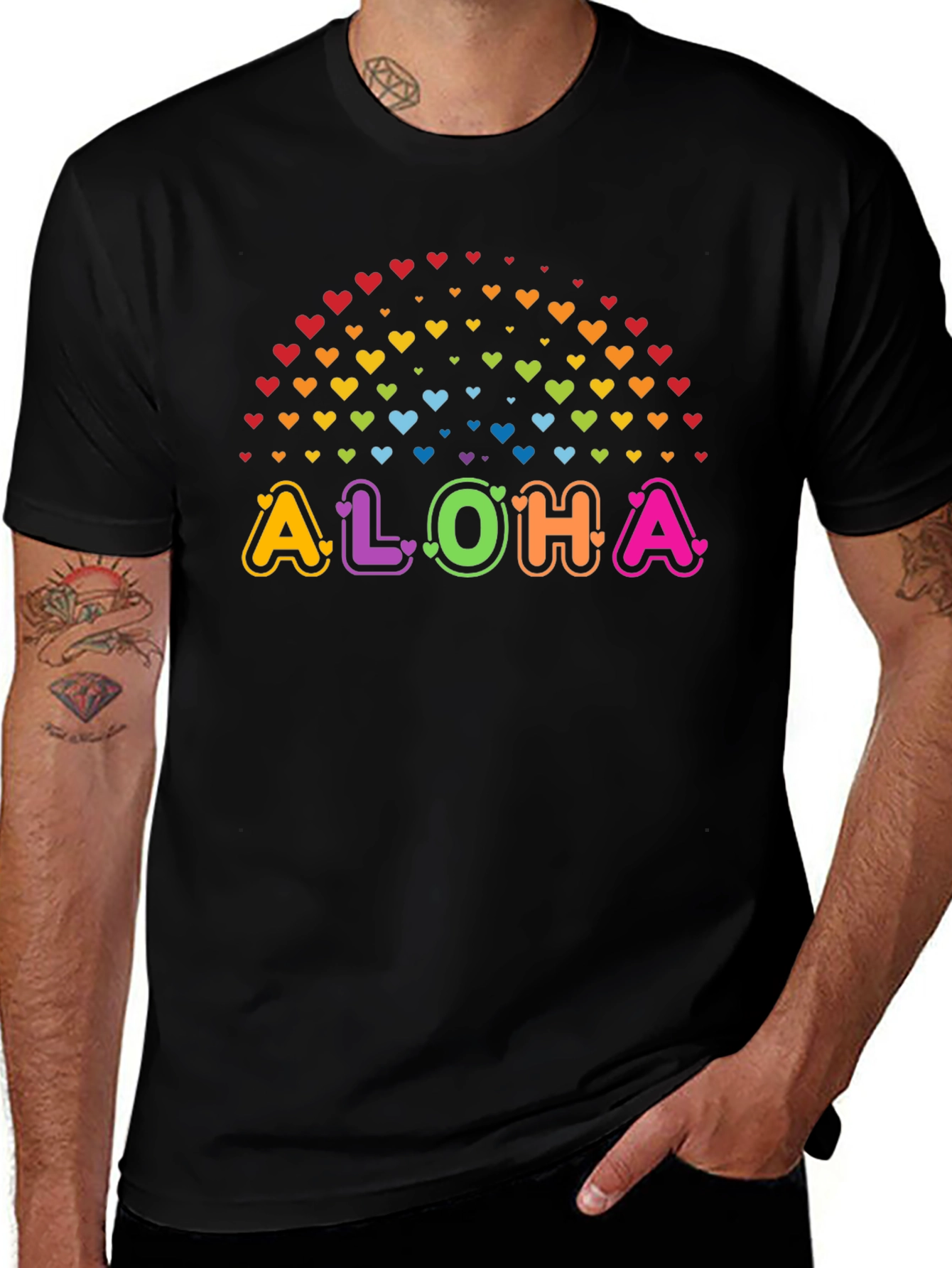 Aloha Rainbow Hearts Graphic Tee