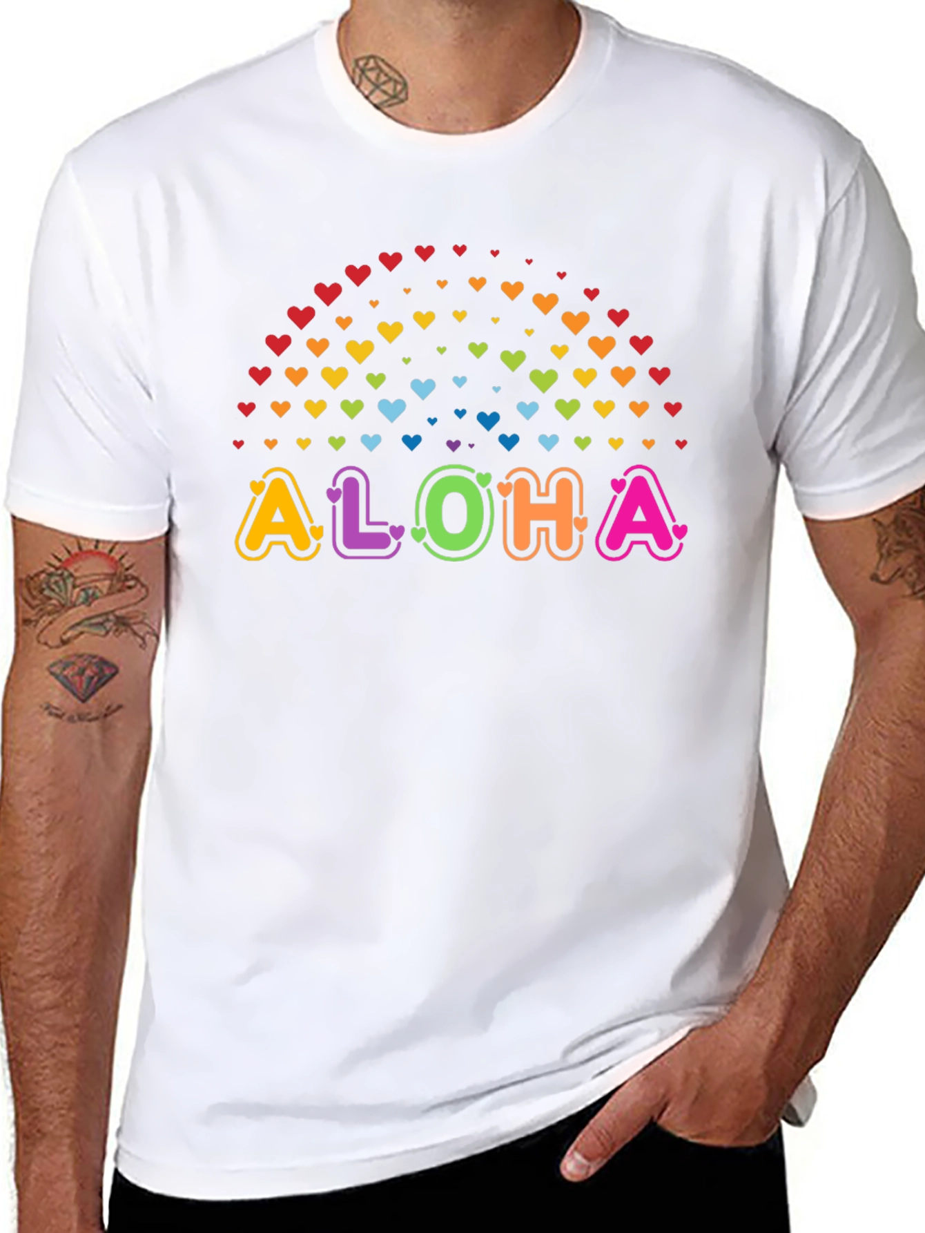 Aloha Rainbow Hearts Graphic Tee