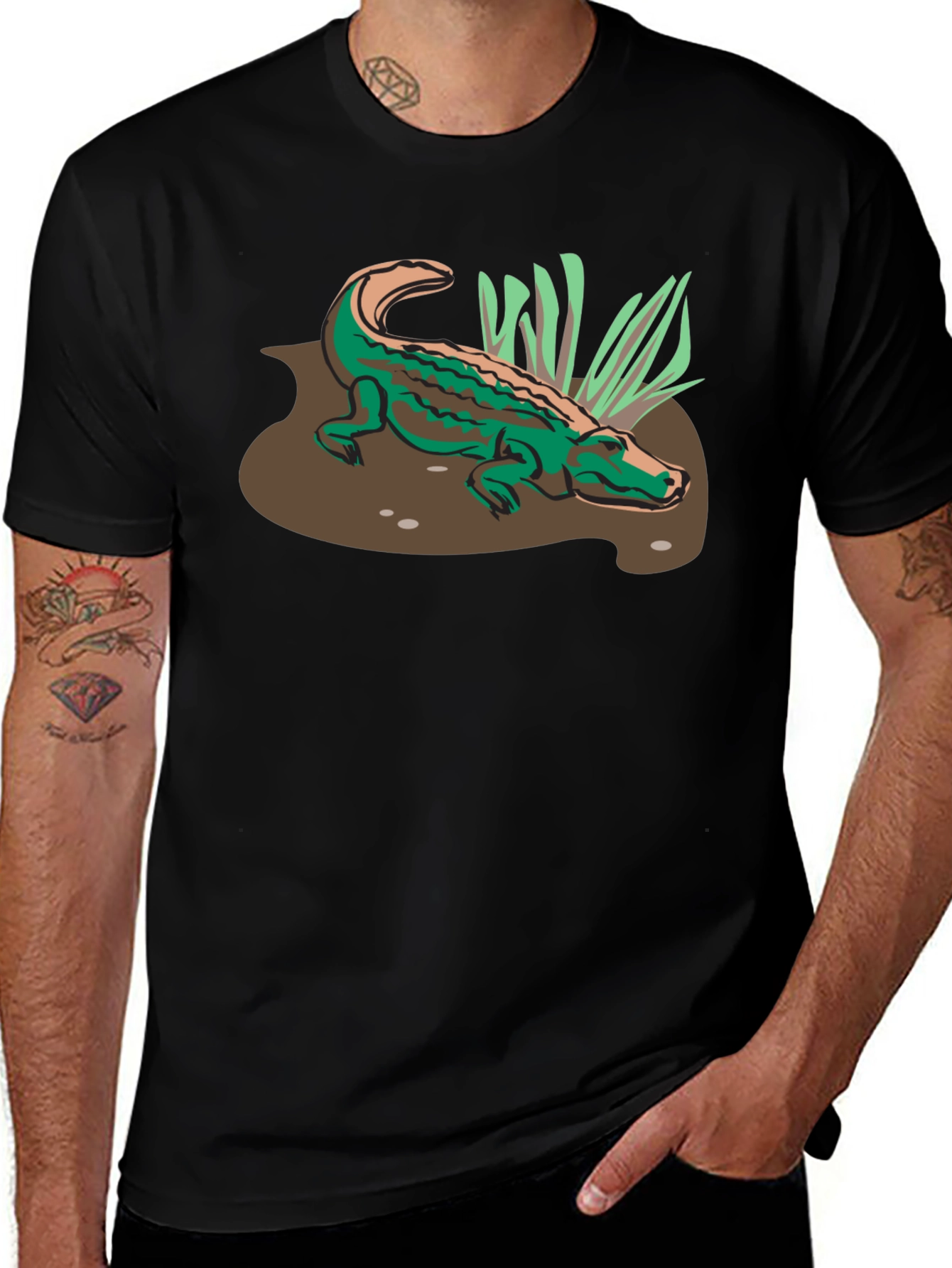 Alligator Graphic Print T-Shirt - Black