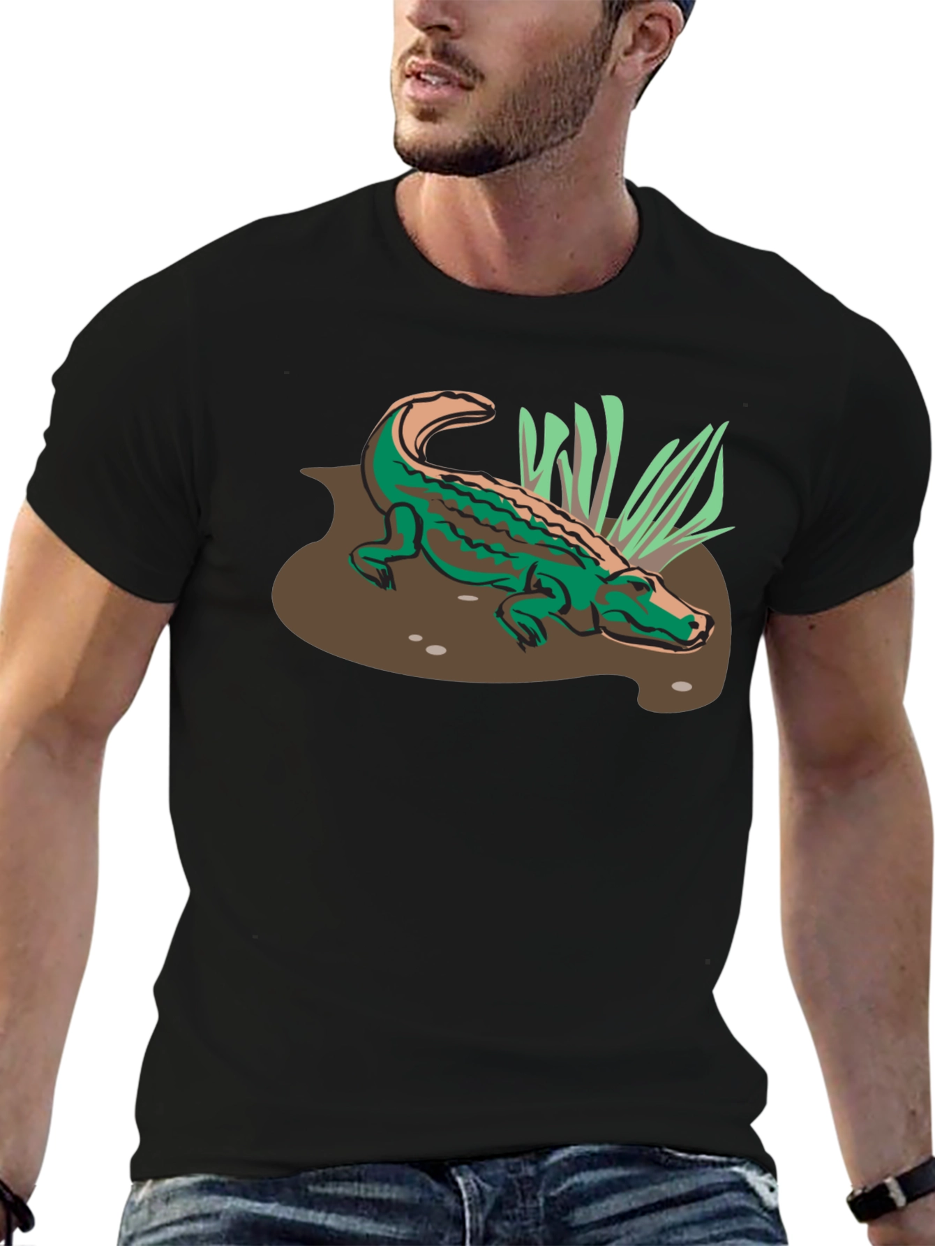 Alligator Graphic Print T-Shirt - Black