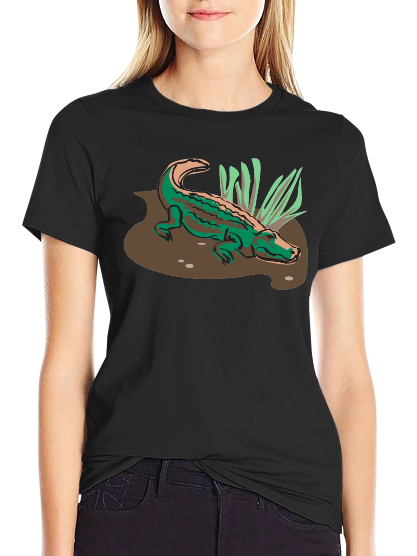 Alligator Graphic Print T-Shirt - Black