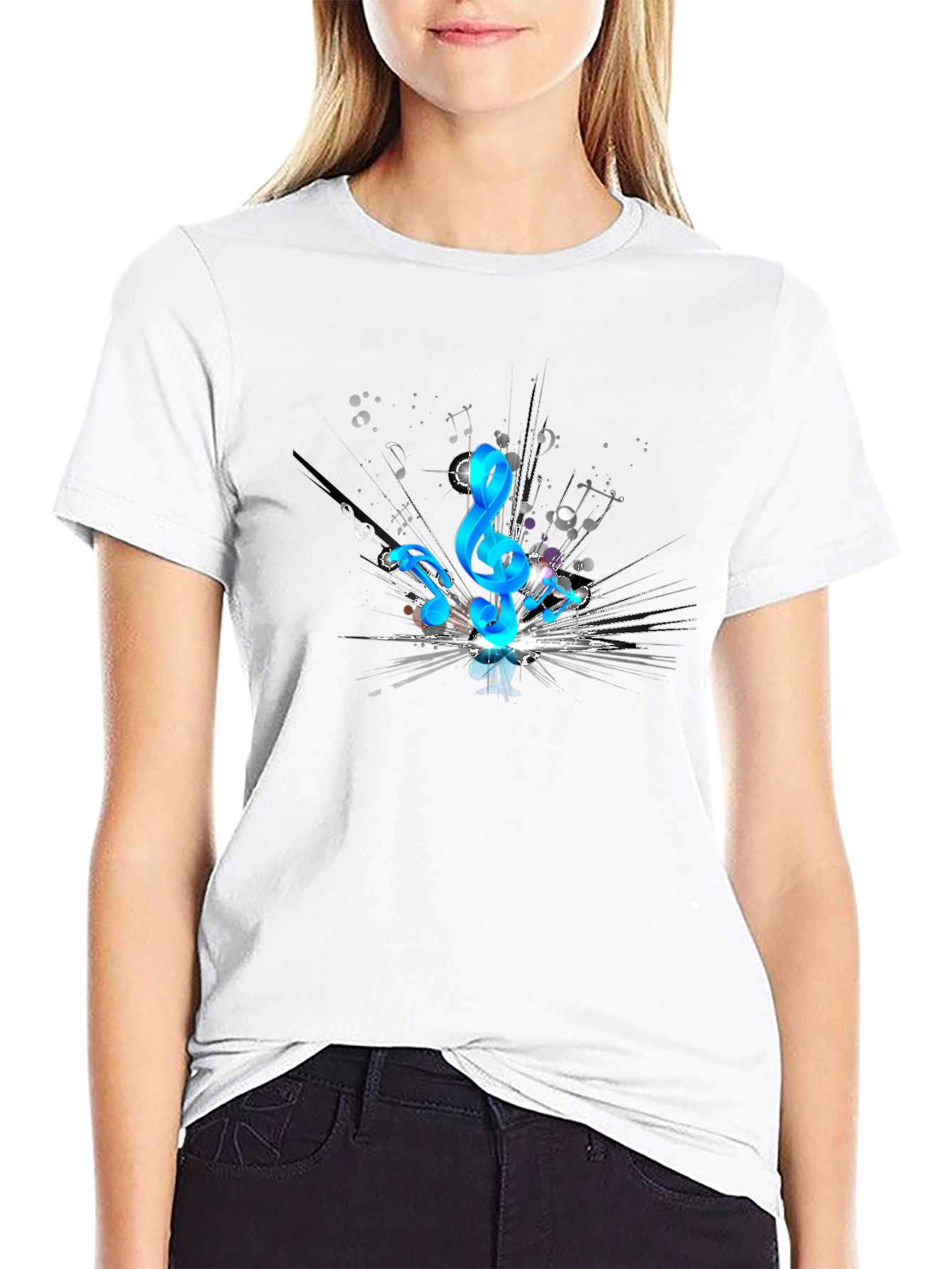 Musical Notes Graphic Black T-Shirt