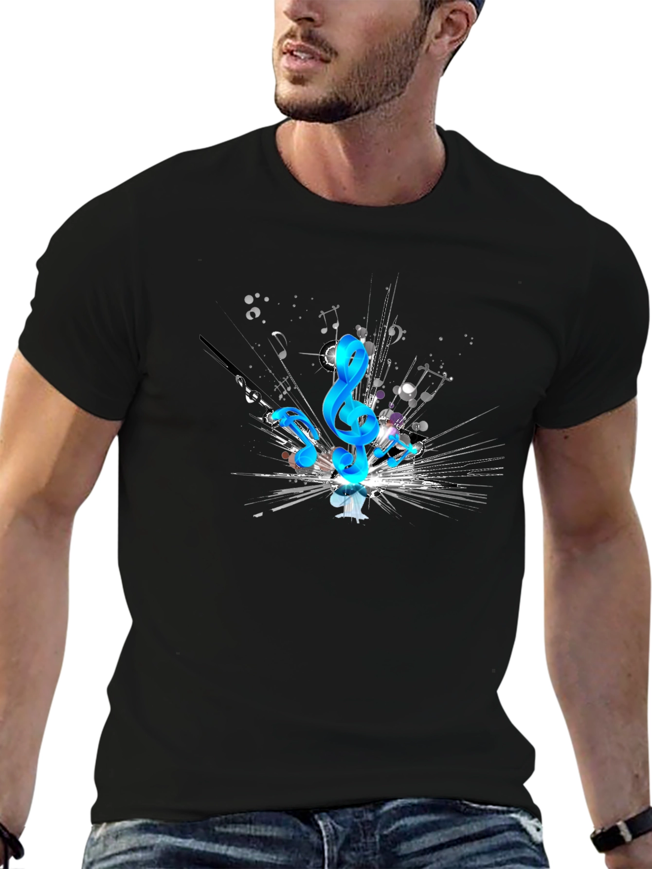 Musical Notes Graphic Black T-Shirt