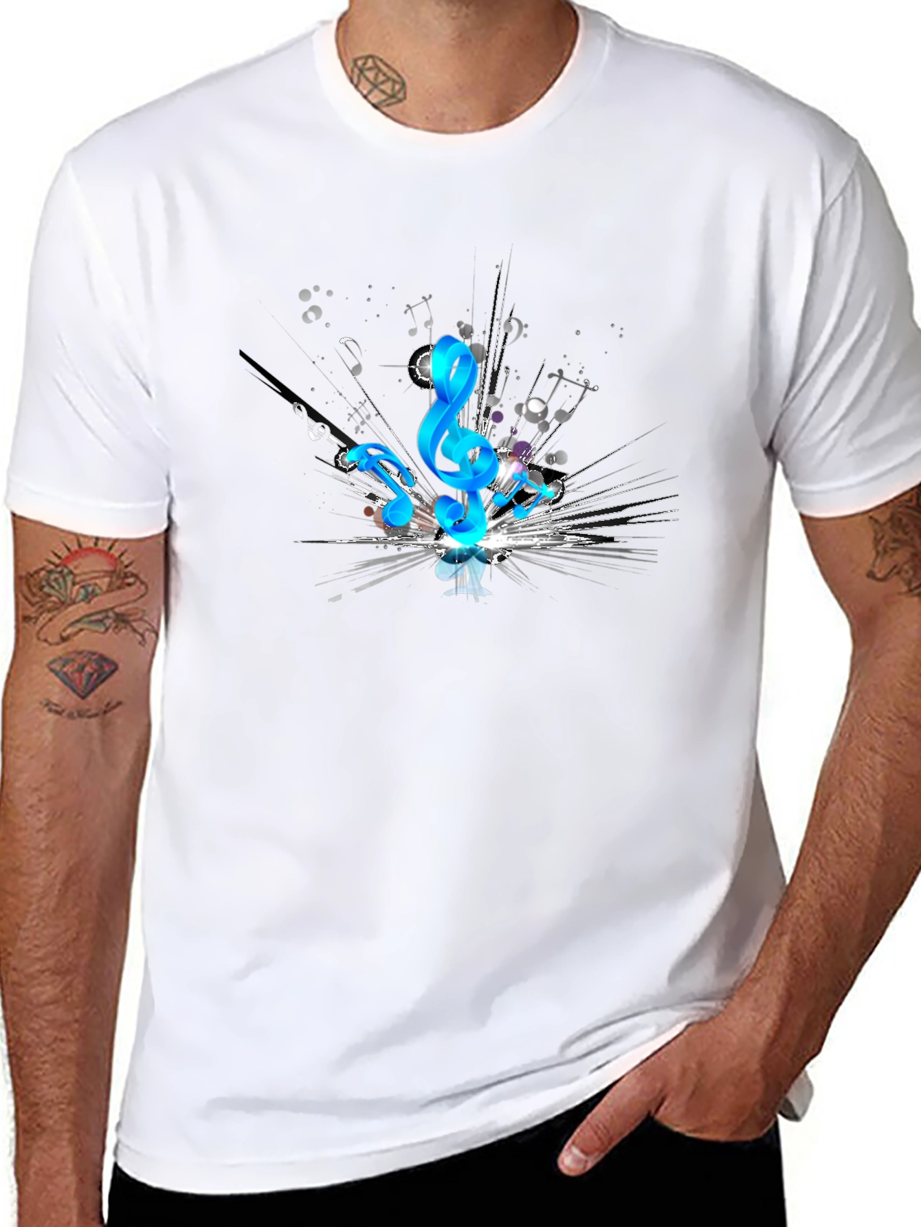 Musical Notes Graphic Black T-Shirt