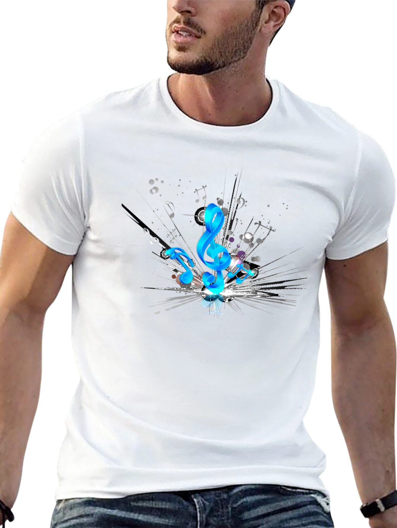 Musical Notes Graphic Black T-Shirt
