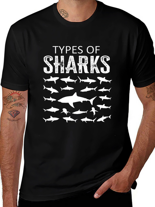 Types of Sharks Graphic Print Crew Neck T-Shirt