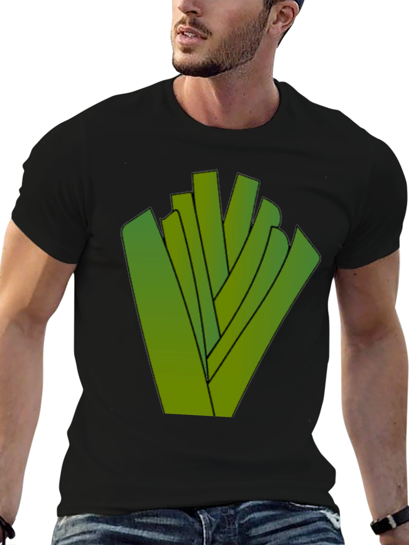 Abstract Green Sticks Design Black T-Shirt
