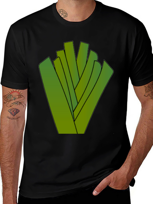 Abstract Green Sticks Design Black T-Shirt